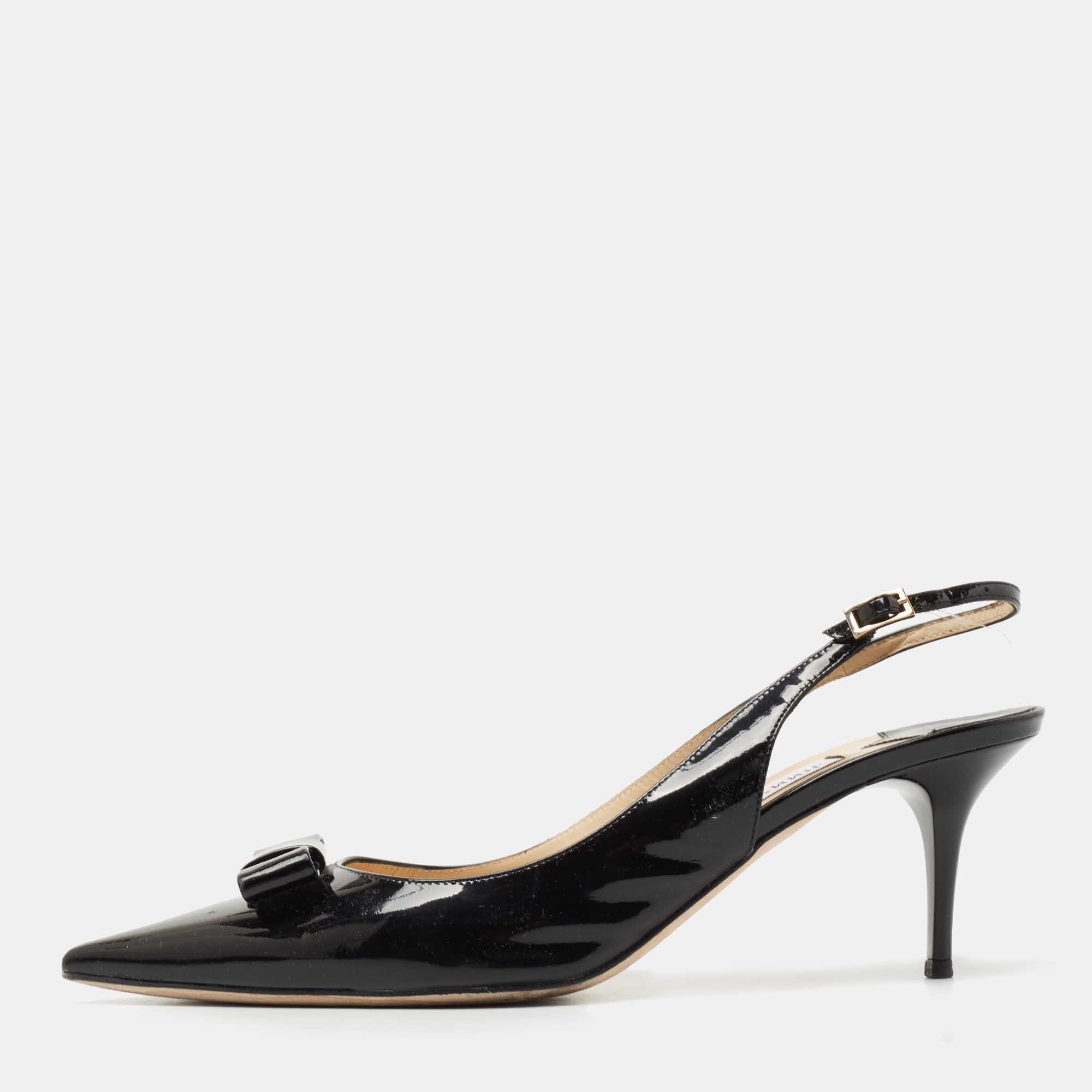 Pre Owned Jimmy Choo Black Patent Leather Mara Slingback Pumps Size 40