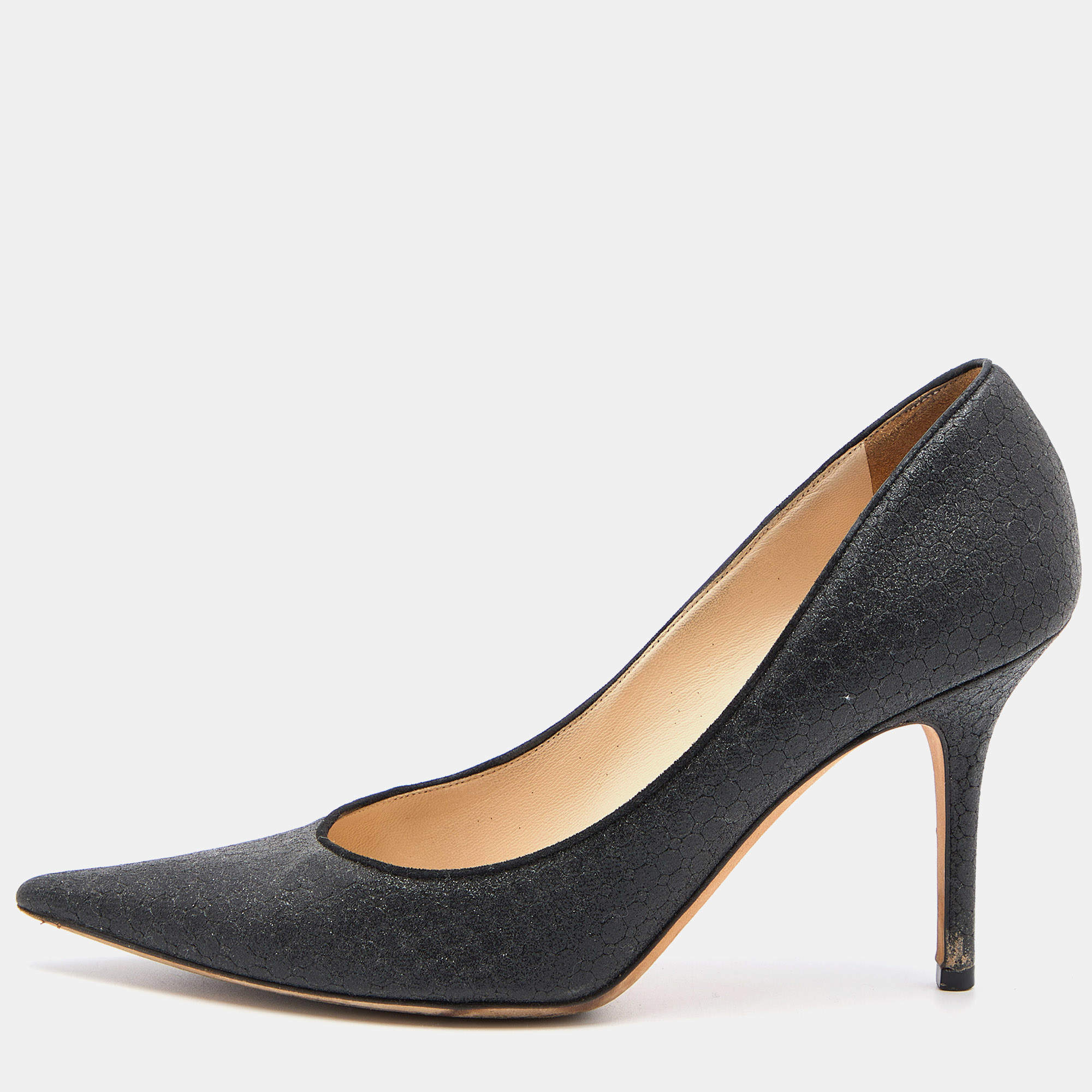 Pre Owned Jimmy Choo Black Glitter Romy Pointed Toe Pumps Size 38