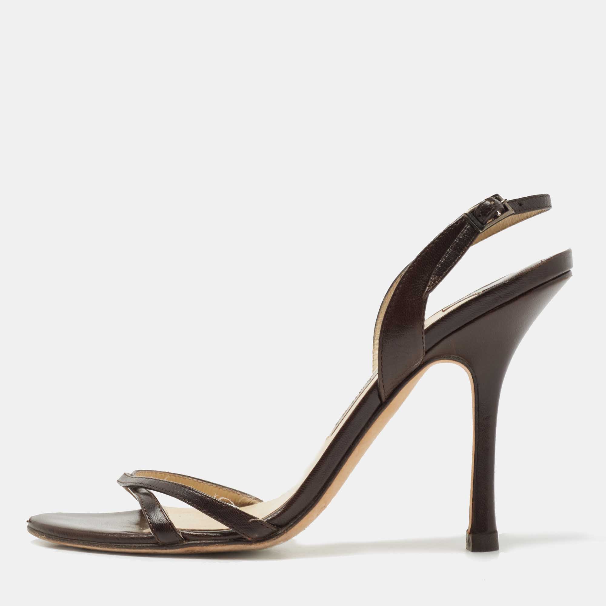 Jimmy Choo Dark Brown Leather Indie Slingback Sandals Size 38