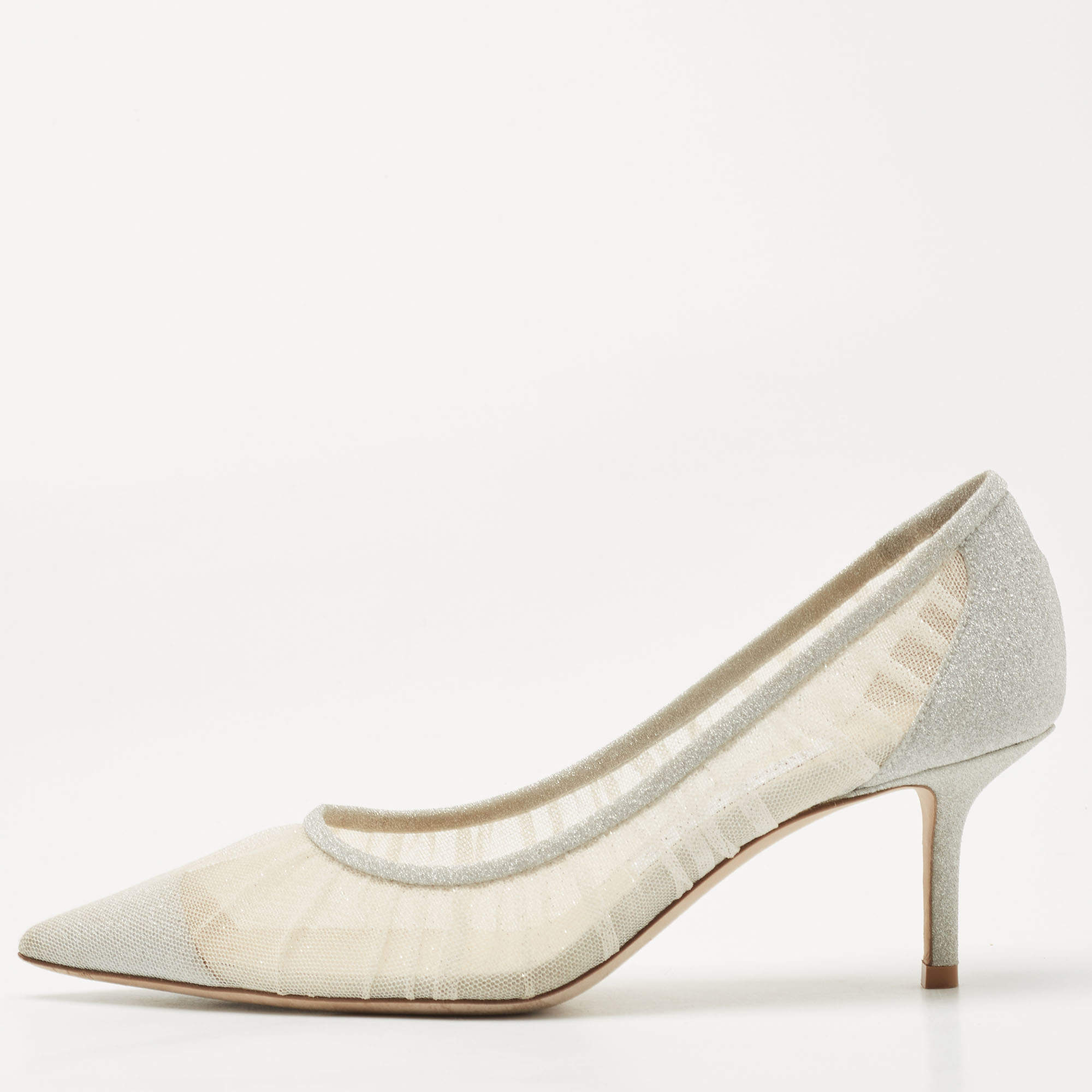 مملوكة مسبقًا Jimmy Choo Silver Mesh Glitter and Mesh Love Pumps Size 36