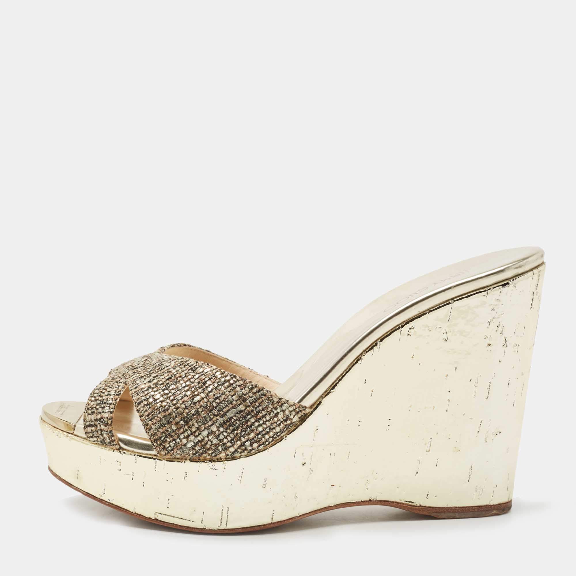 Pre Owned Jimmy Choo Metallic Tweed Perfume Wedge Sandals Size 40