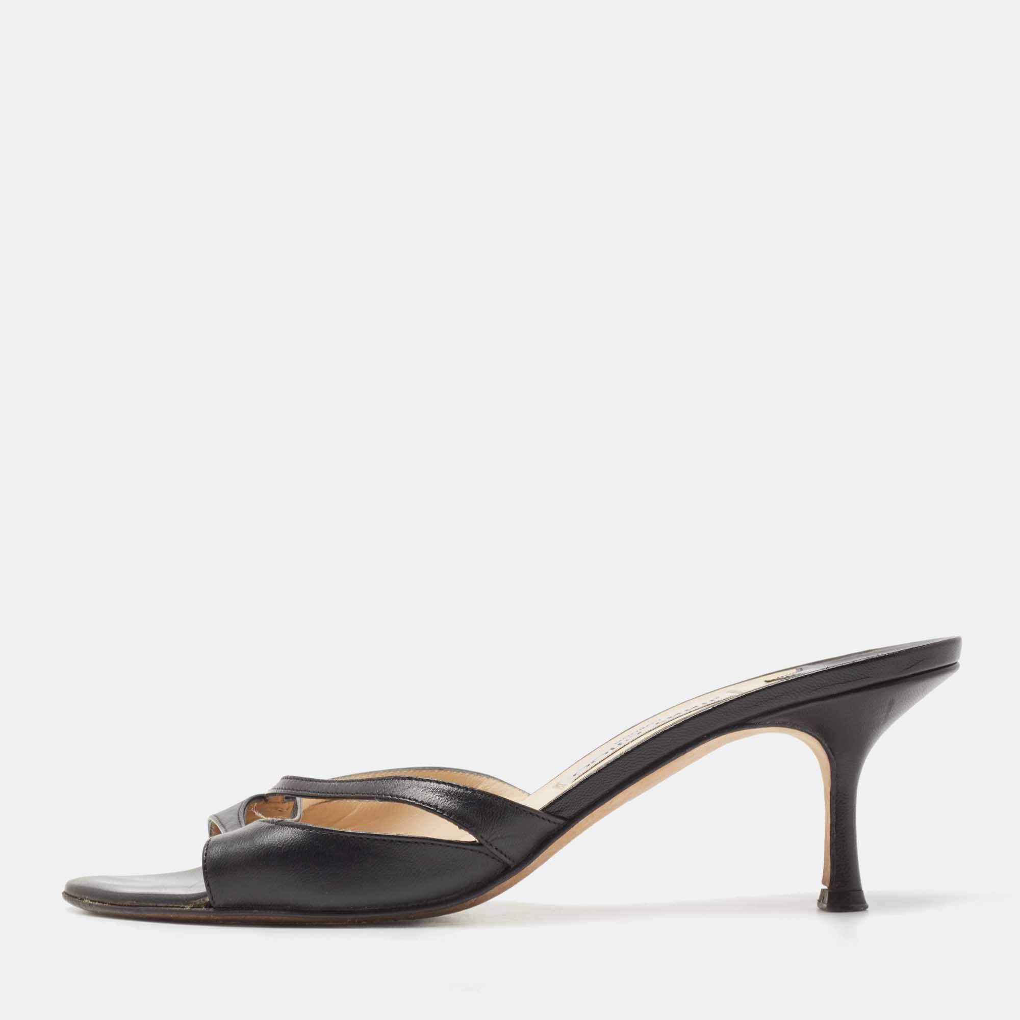 Pre Owned Jimmy Choo Black Leather  Slides Sandals Size 39