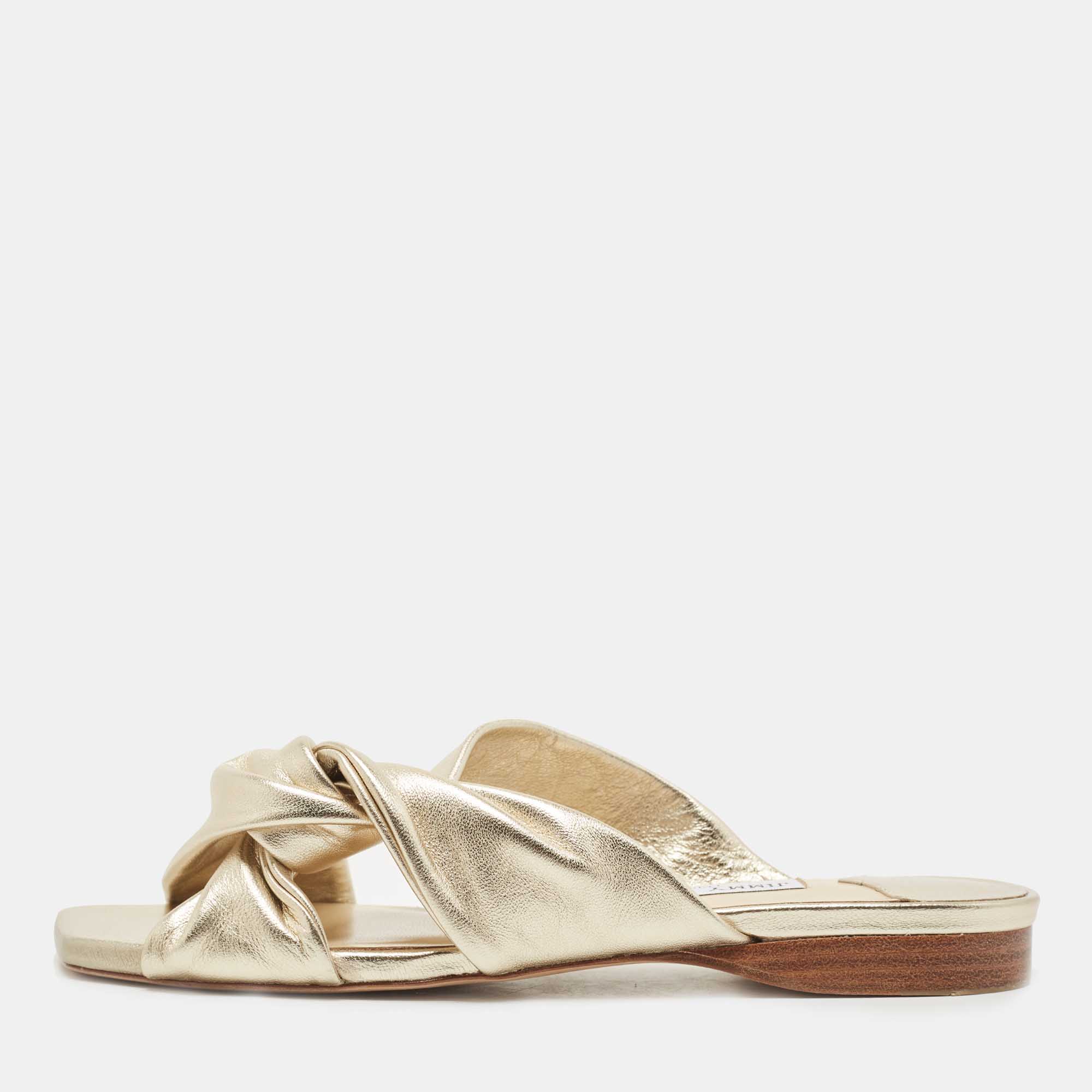 Jimmy Choo Gold Leather Slide Flats Size 39