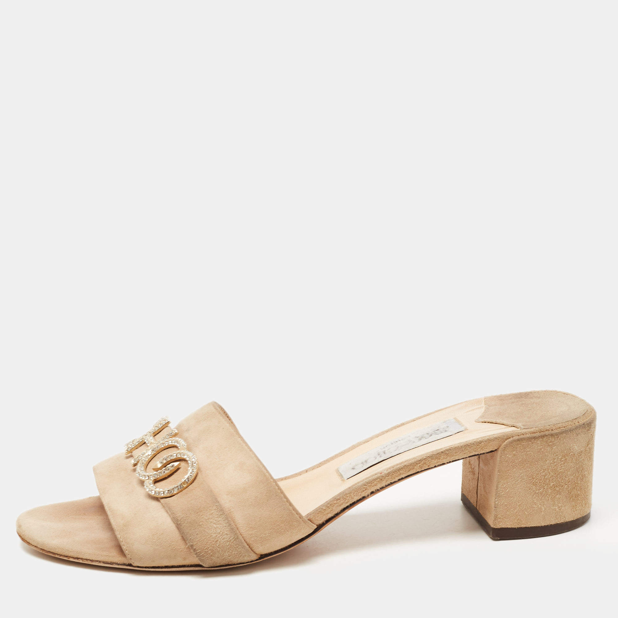 Pre Owned Jimmy Choo Beige Suede Slide Sandals Size 39.5