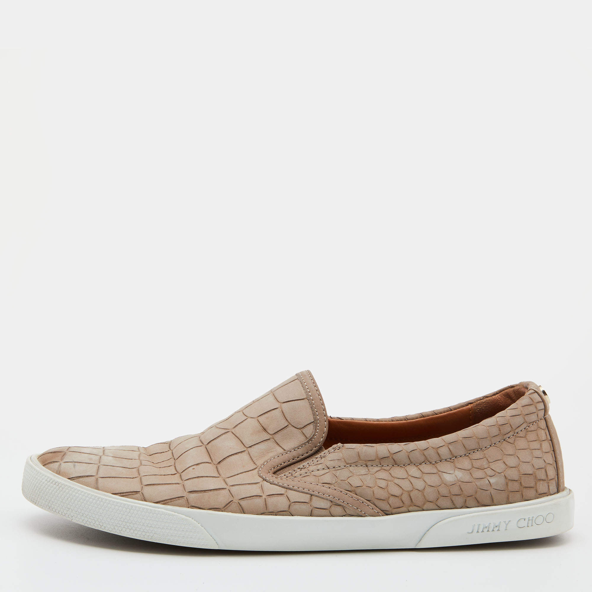 Jimmy Choo Taupe Croc Embossed Leather Slip on Sneakers Size 36.5