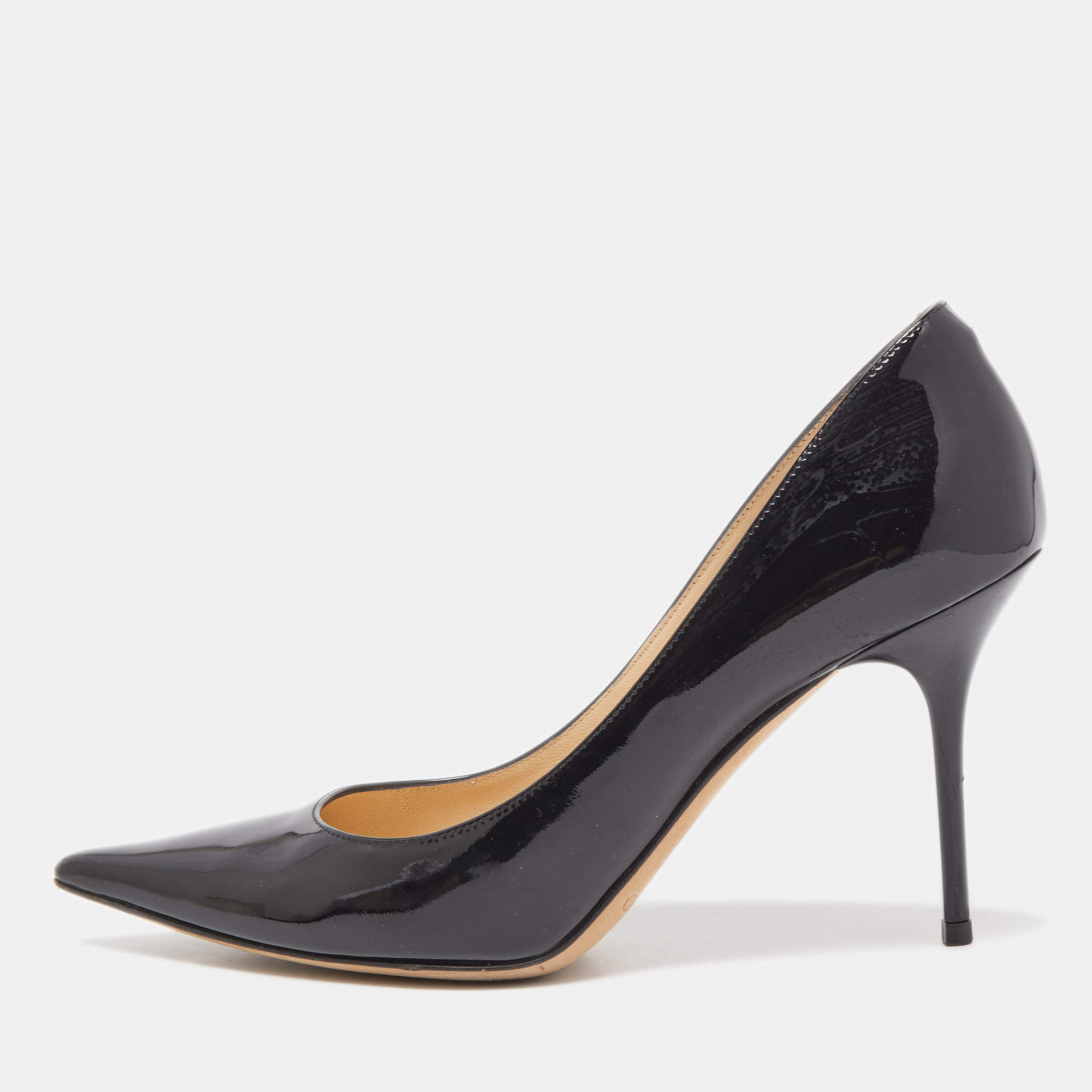 Pre Owned Jimmy Choo Black  Patent Leather Agnes Pointed Toe Pumps Size 38