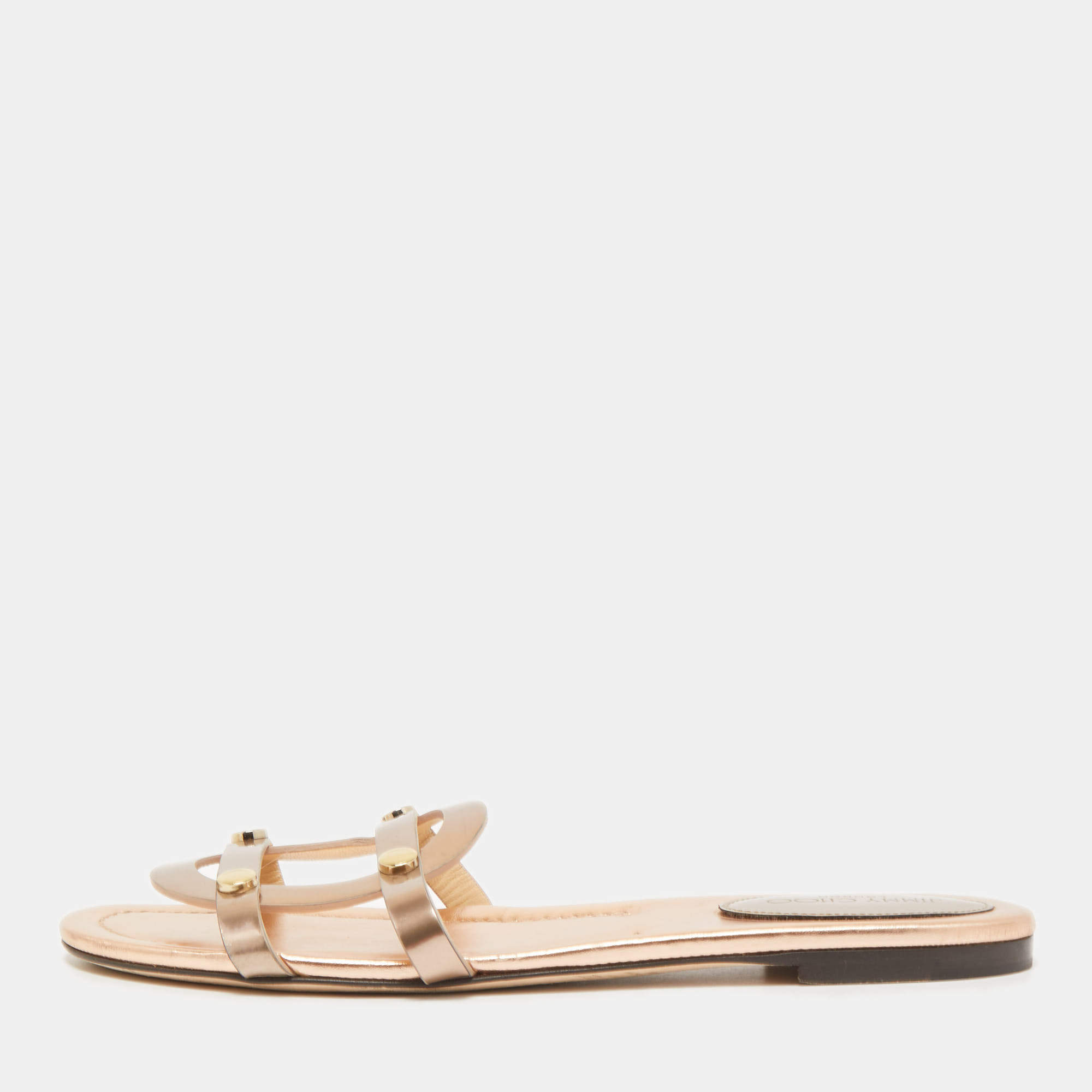 Pre Owned Jimmy Choo Metallic Foil Leather Flat Slides Size 39