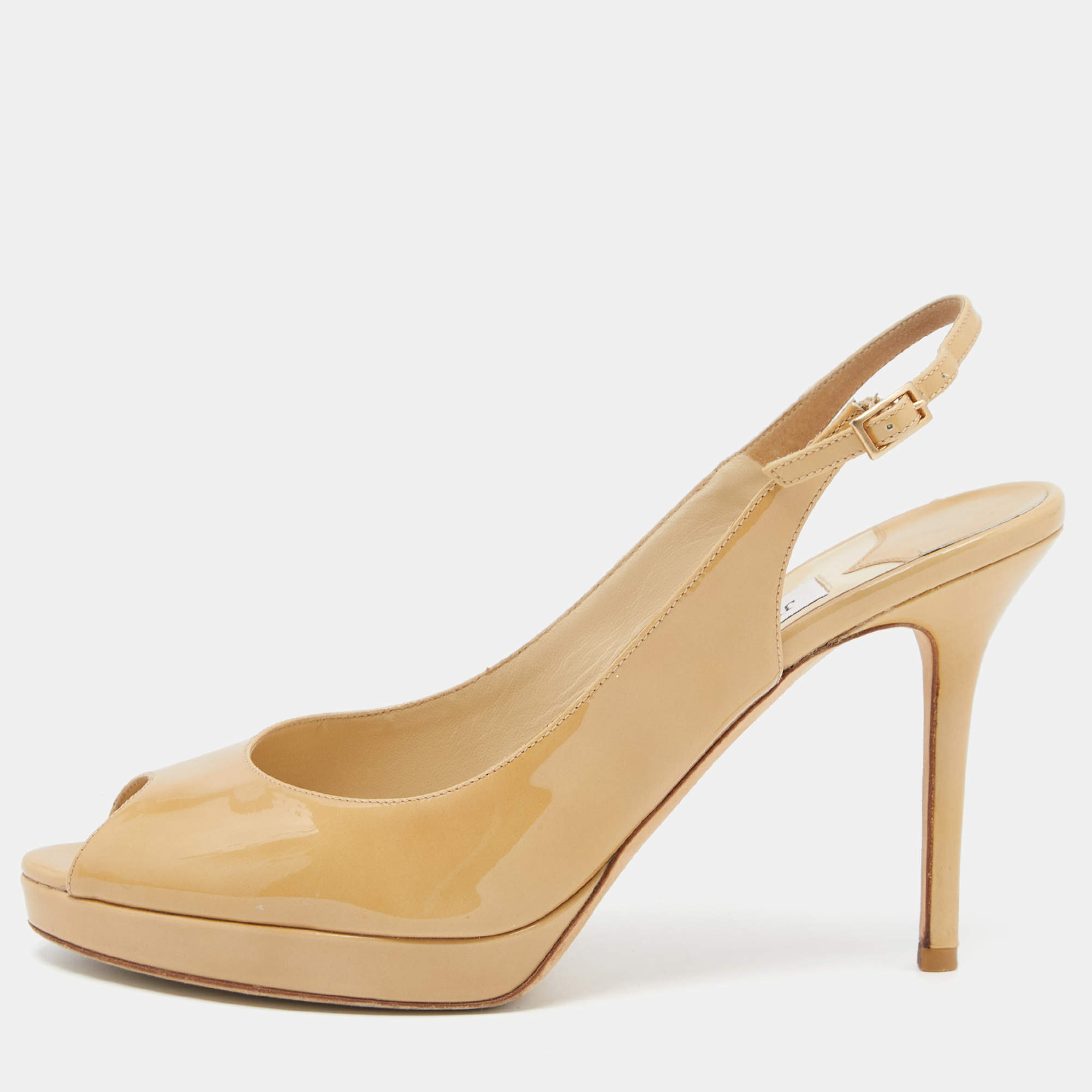 Pre Owned Jimmy Choo Beige Patent Leather Nova Slingback Pumps Size 40