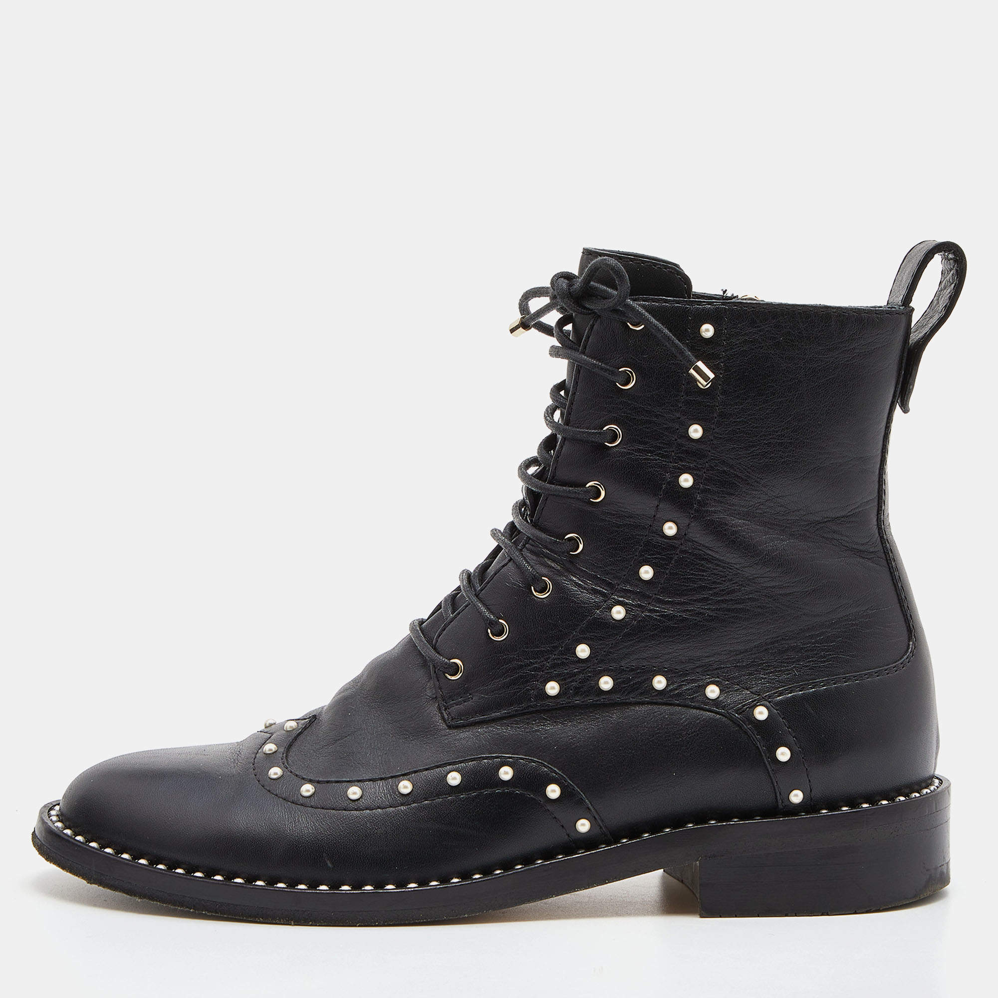 Pre Owned حذاء بوت كاحل جيمي تشو مرصع إبزيم يوث جلد أسود مقاس 36.5