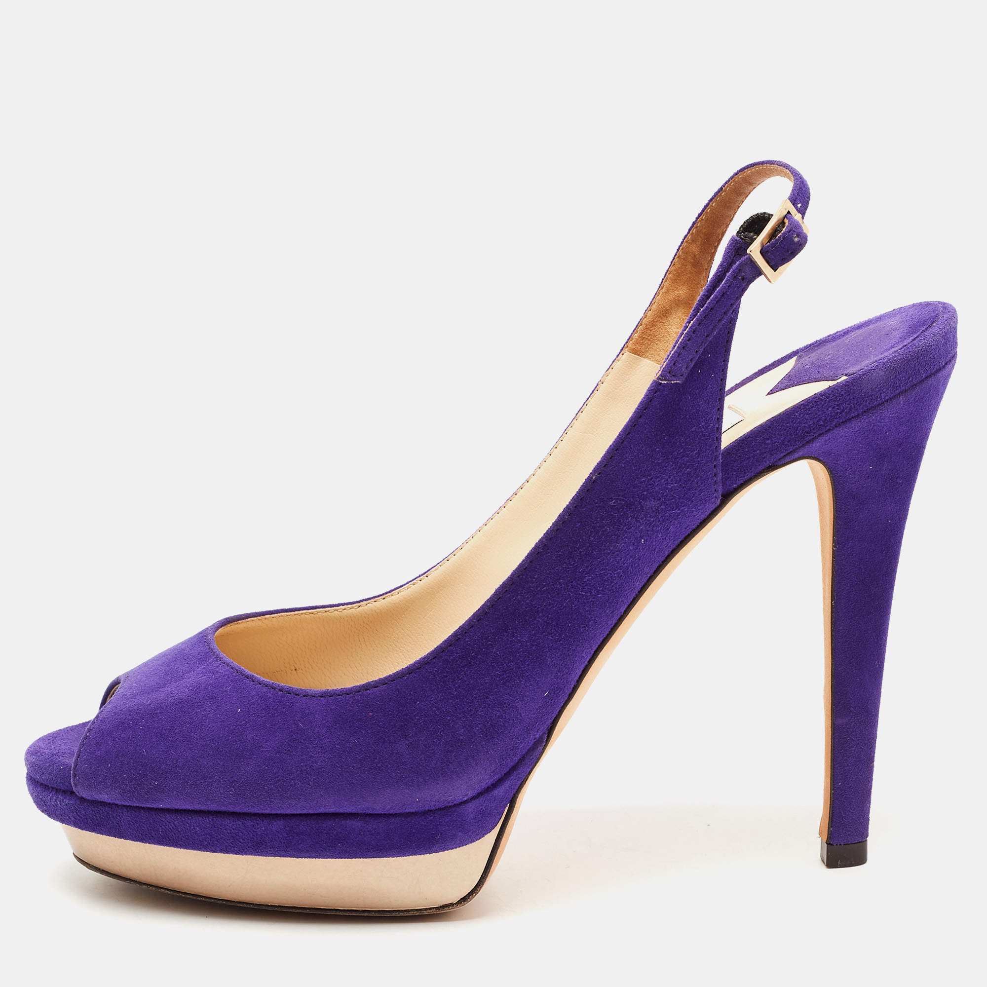 Pre Owned Jimmy Choo Indigo Suede Nova Slingback Sandals Size 39