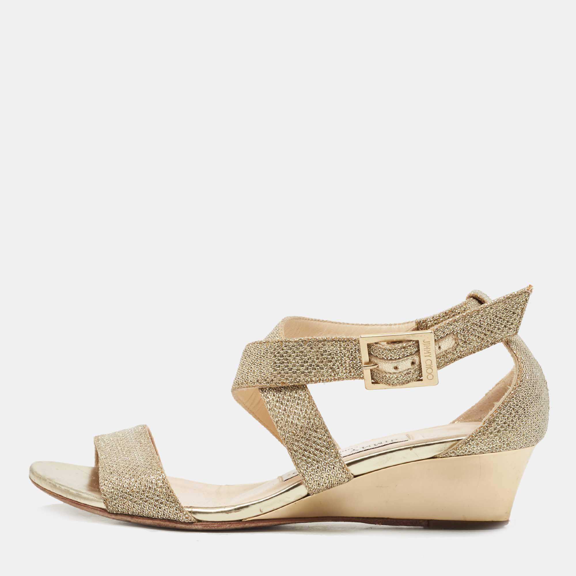 Jimmy Choo deals Fearne Glittered Leather Wedge Sandal