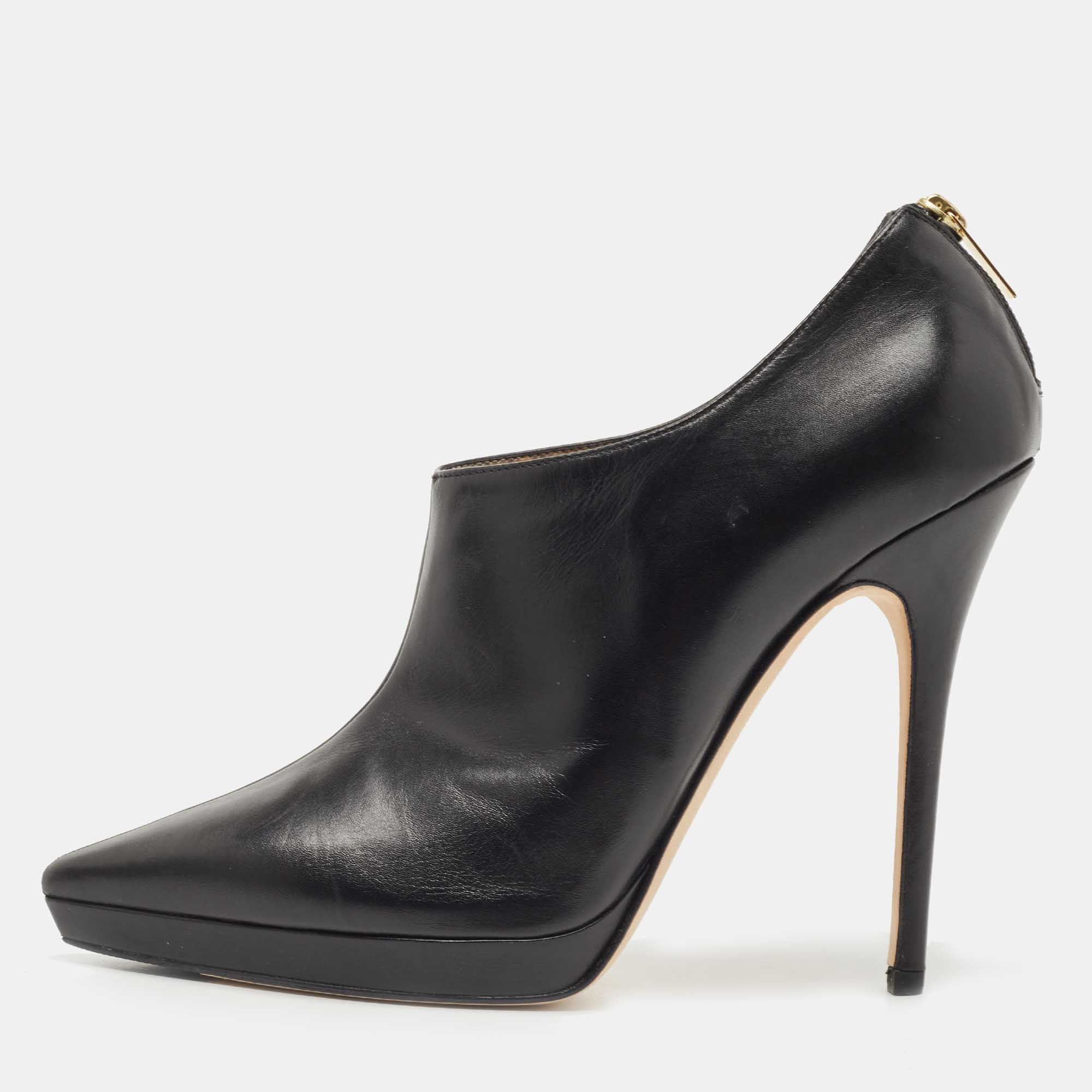 Pre Owned Jimmy Choo Black Leather Pointed Toe Ankle Booties Size 40