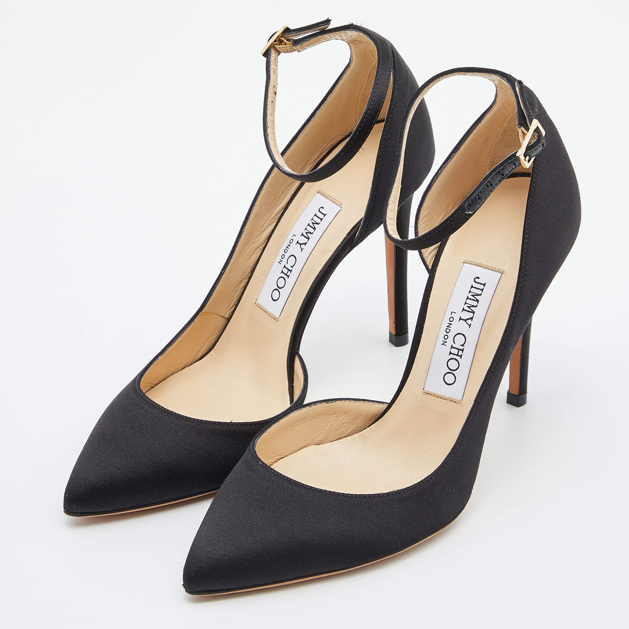 Jimmy Choo Black Suede Lucy Ankle Strap Pointed Toe D'orsay