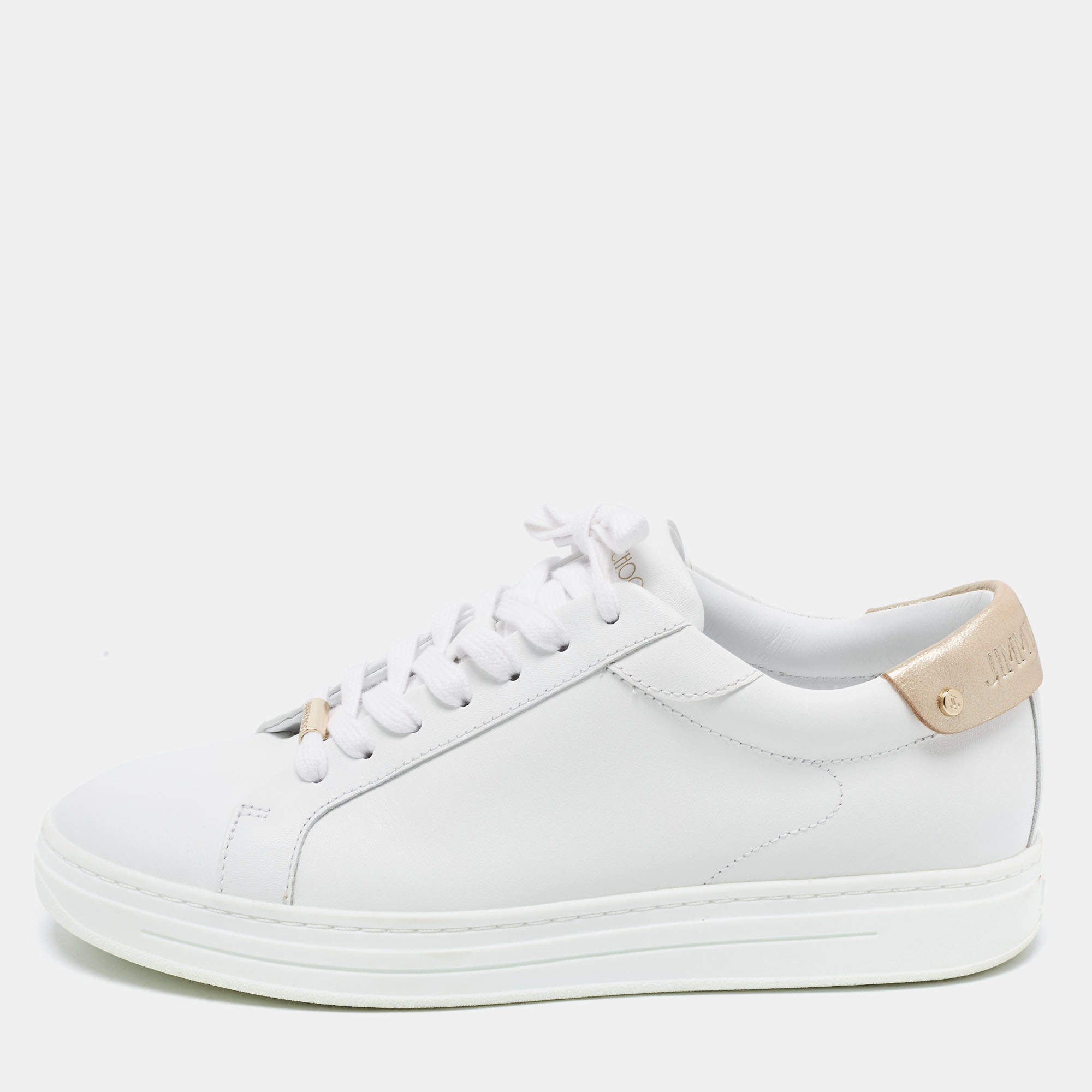 Pre Owned Jimmy Choo White Leather Rome/F Low Top Sneakers Size 39
