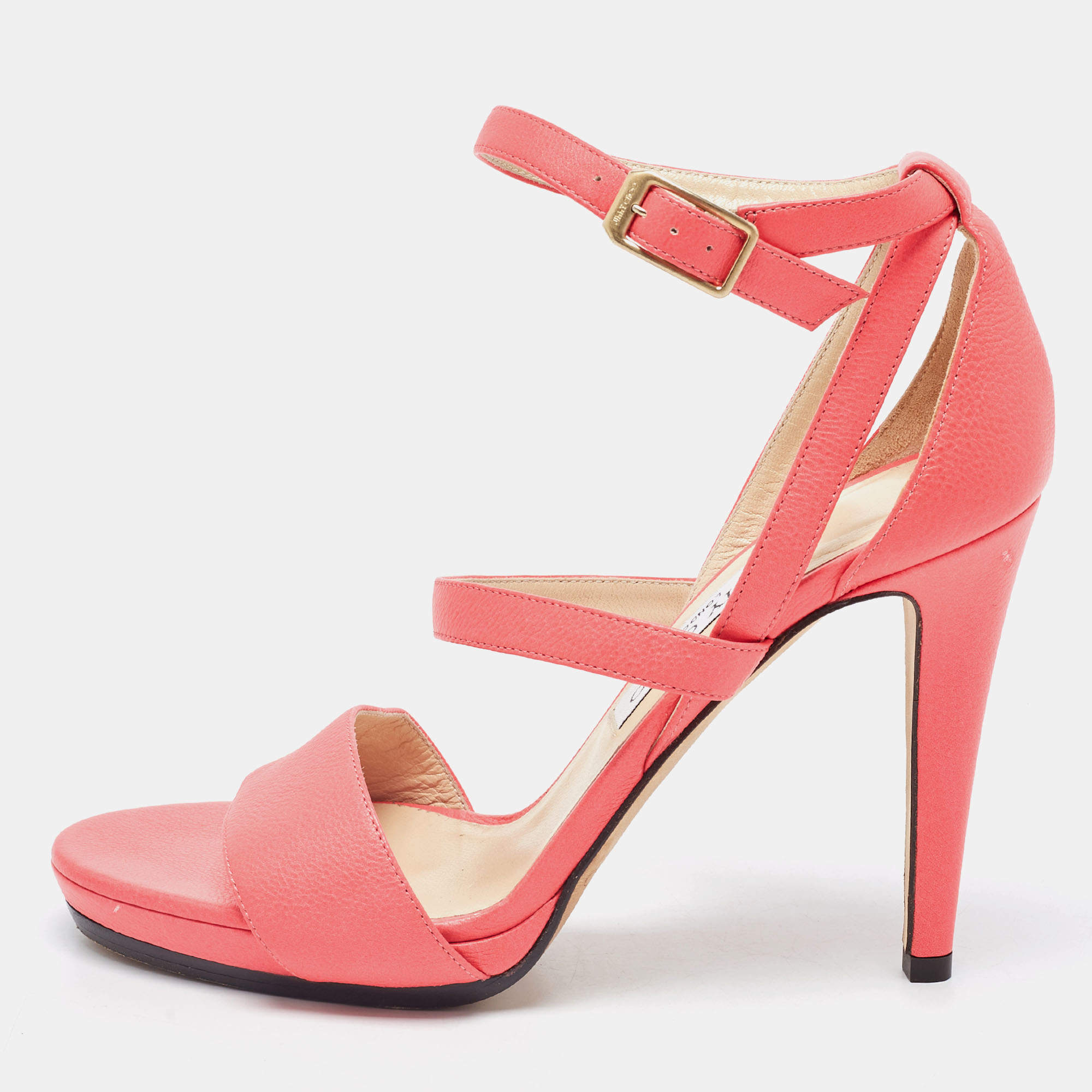 Jimmy Choo Neon Pink Leather Strappy Sandals Size 39 Jimmy