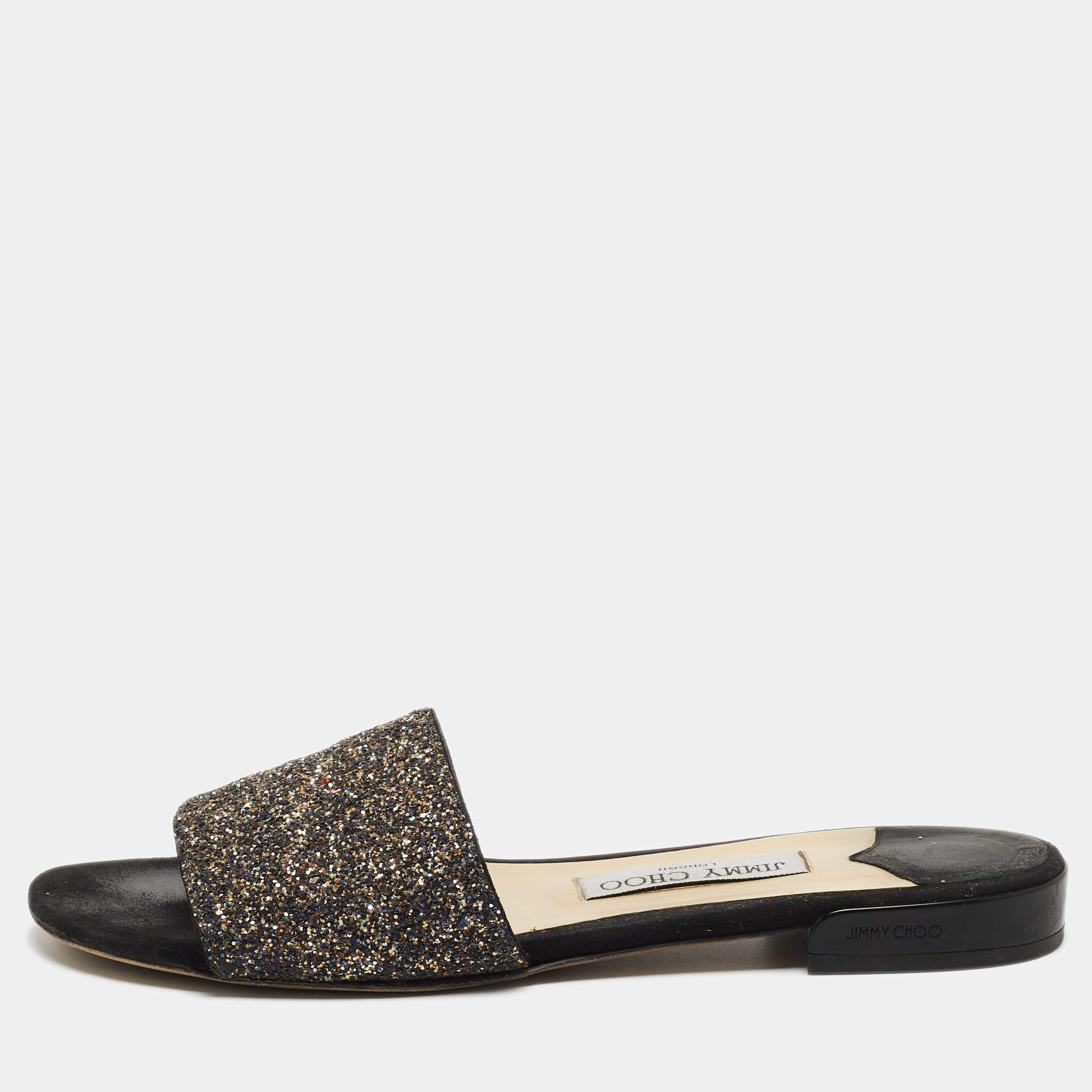 مملوكة مسبقًا Jimmy Choo Multicolor Glitter Flat Slides Size 39.5