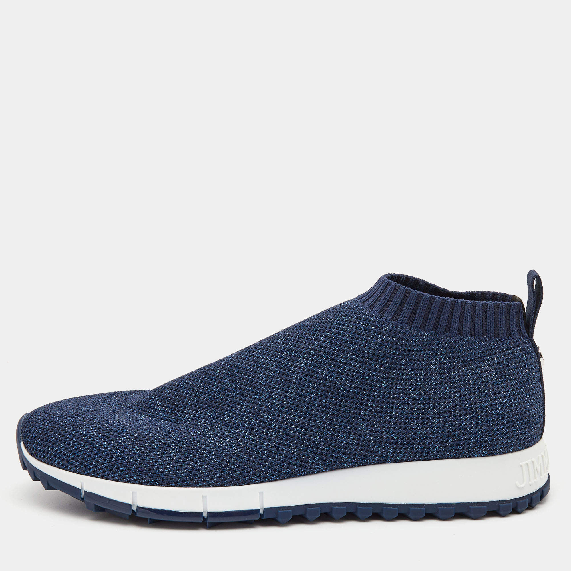 Pre Owned Jimmy Choo Navy Blue Glitter Fabric Low Top Sneakers Size 36.5