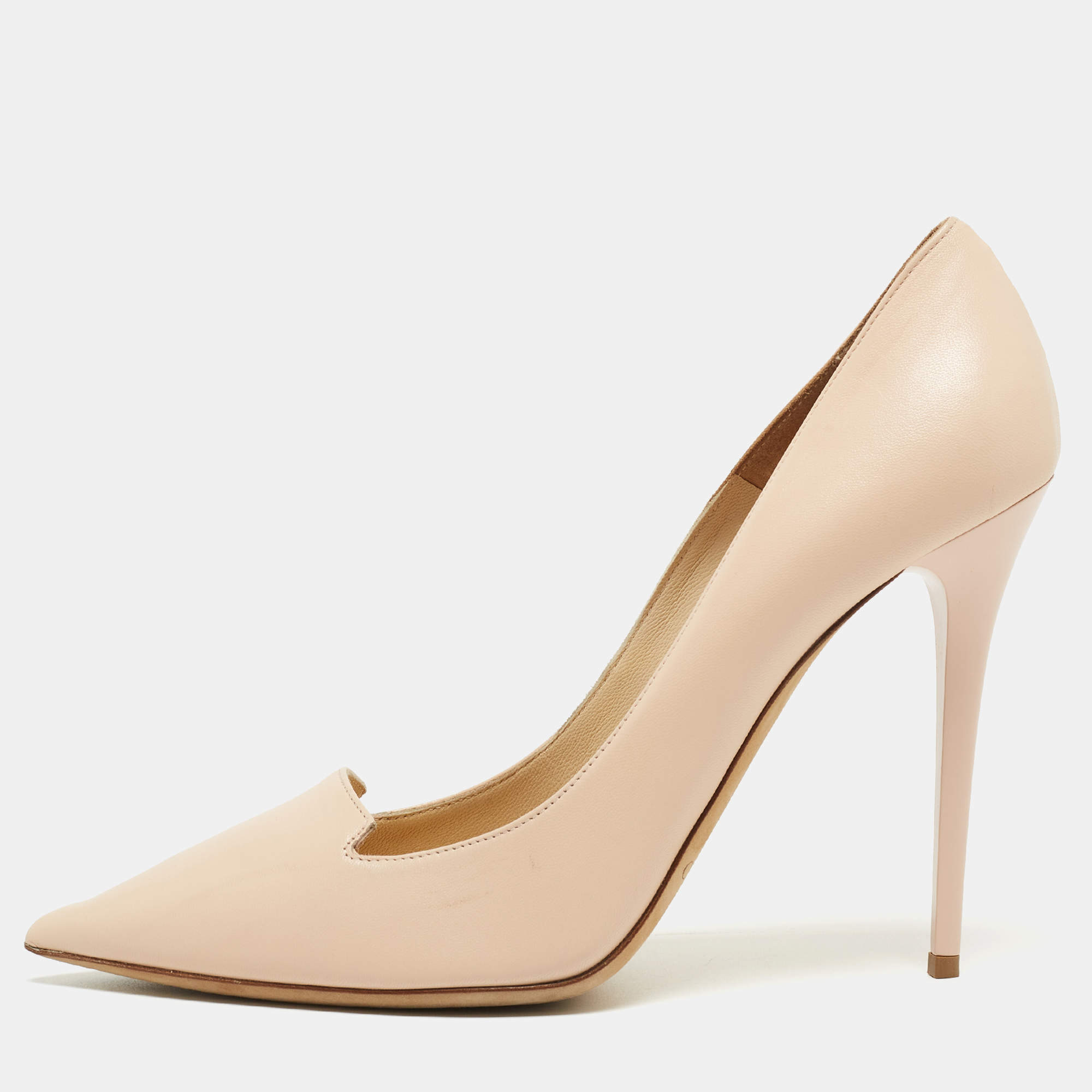 Pre Owned Jimmy Choo Beige Leather Pointed Toe Pumps Size 39
