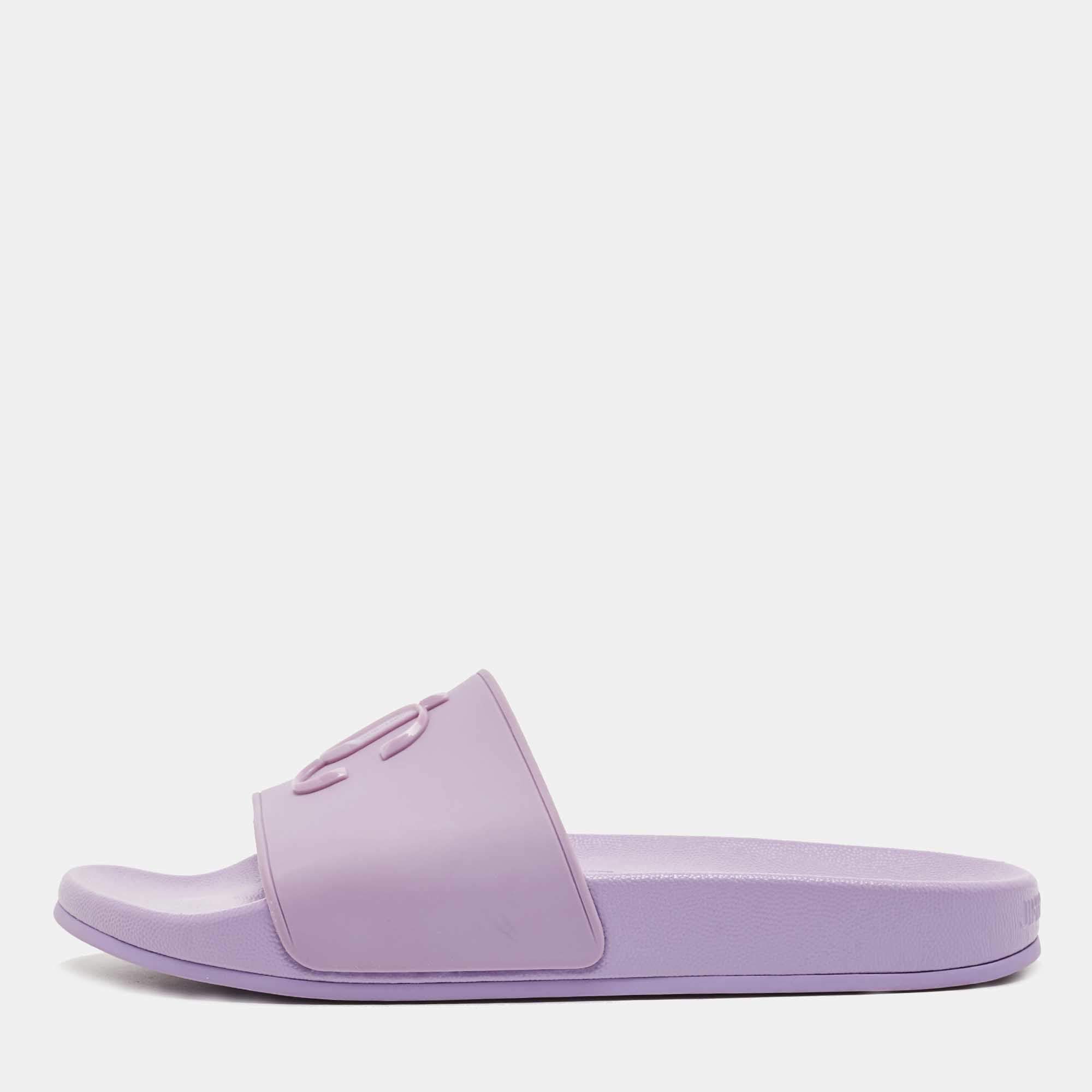 Pre Owned Jimmy Choo Purple Rubber JC Monogram Slides Size 38