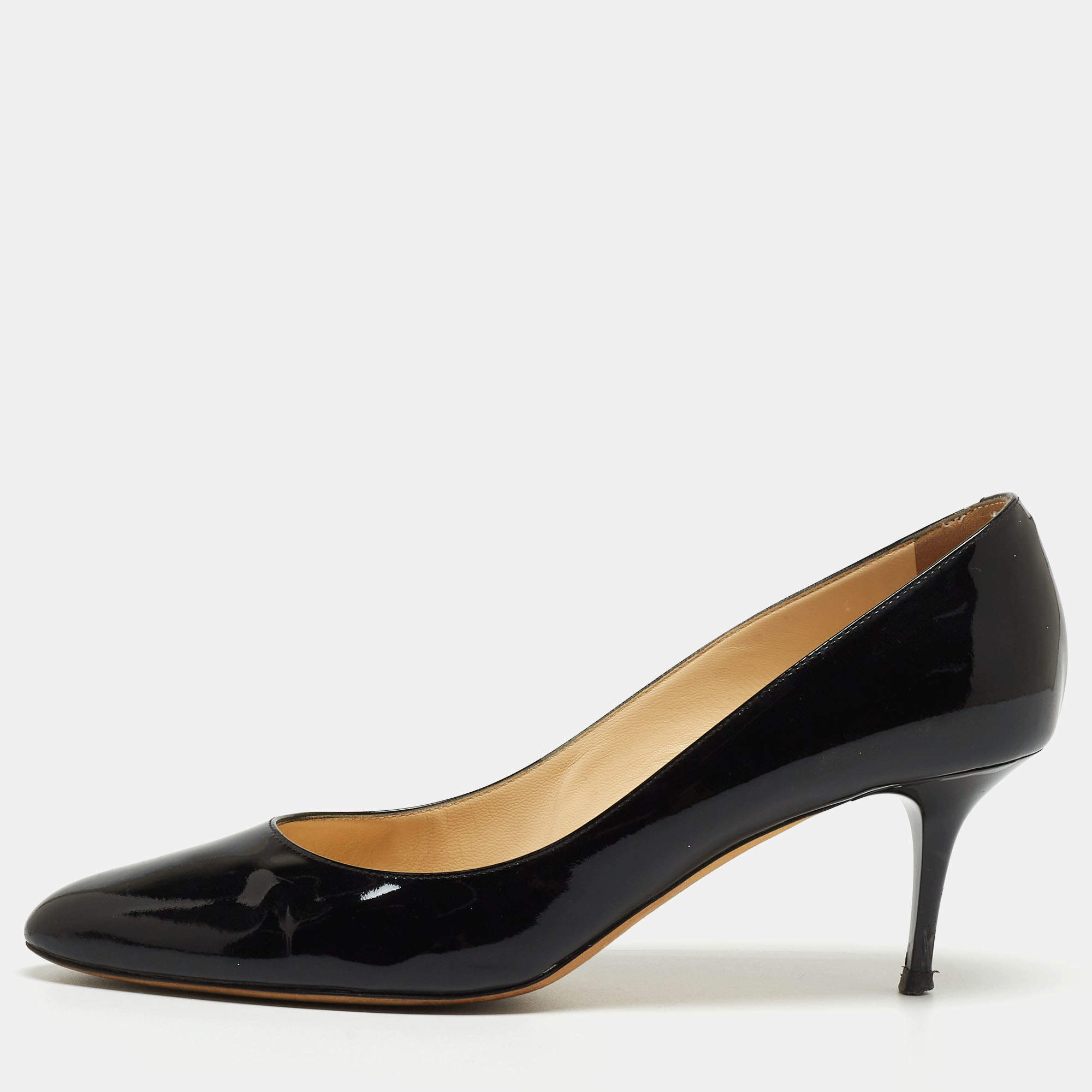 Pre Owned Jimmy Choo Black Patent Round Toe Pumps Size 41