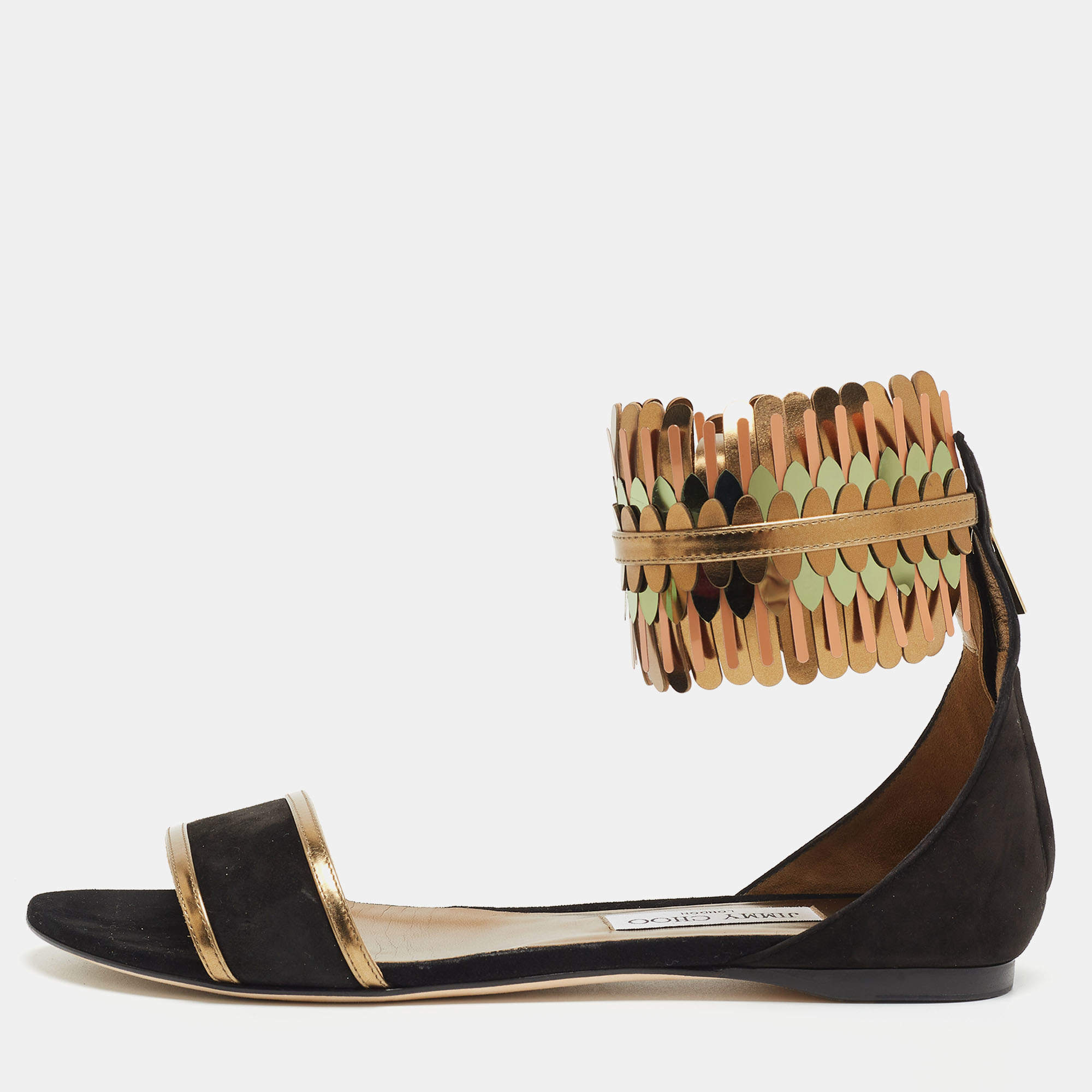 Pre Owned صندل فلات جيمي تشو كيمرو سويدي أسود مقاس 40