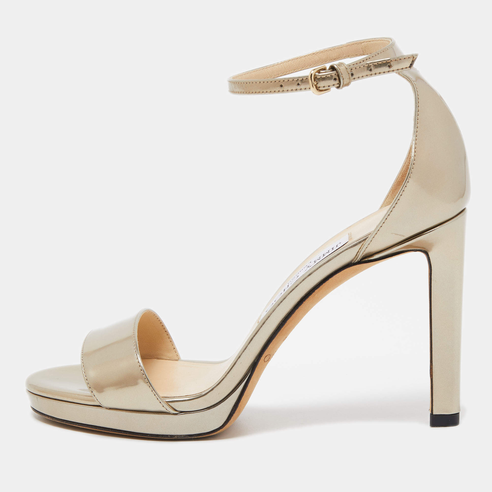 Pre Owned Jimmy Choo Gold Leather Misty Ankle Strap Sandals Size 37