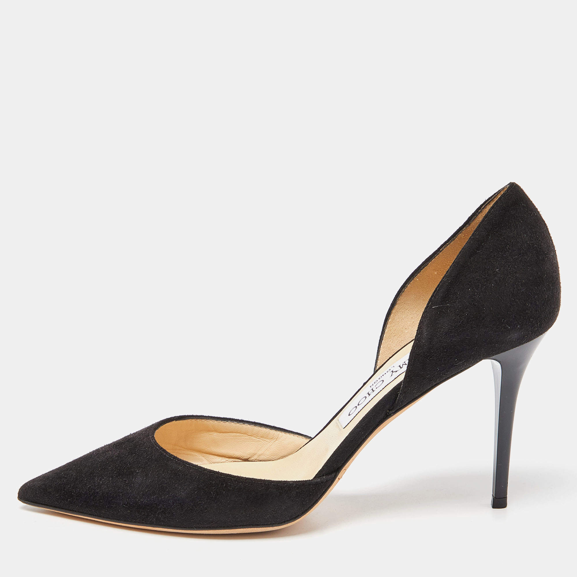 Pre Owned Jimmy Choo Black Suede D'orsay Pointed Pumps Size 37.5