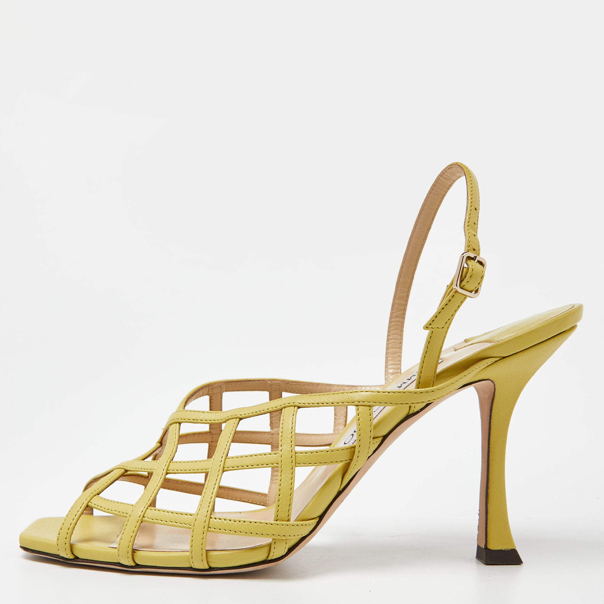 مملوكة مسبقًا Jimmy Choo Yellow Leather Saila Slingback Sandals Size 40