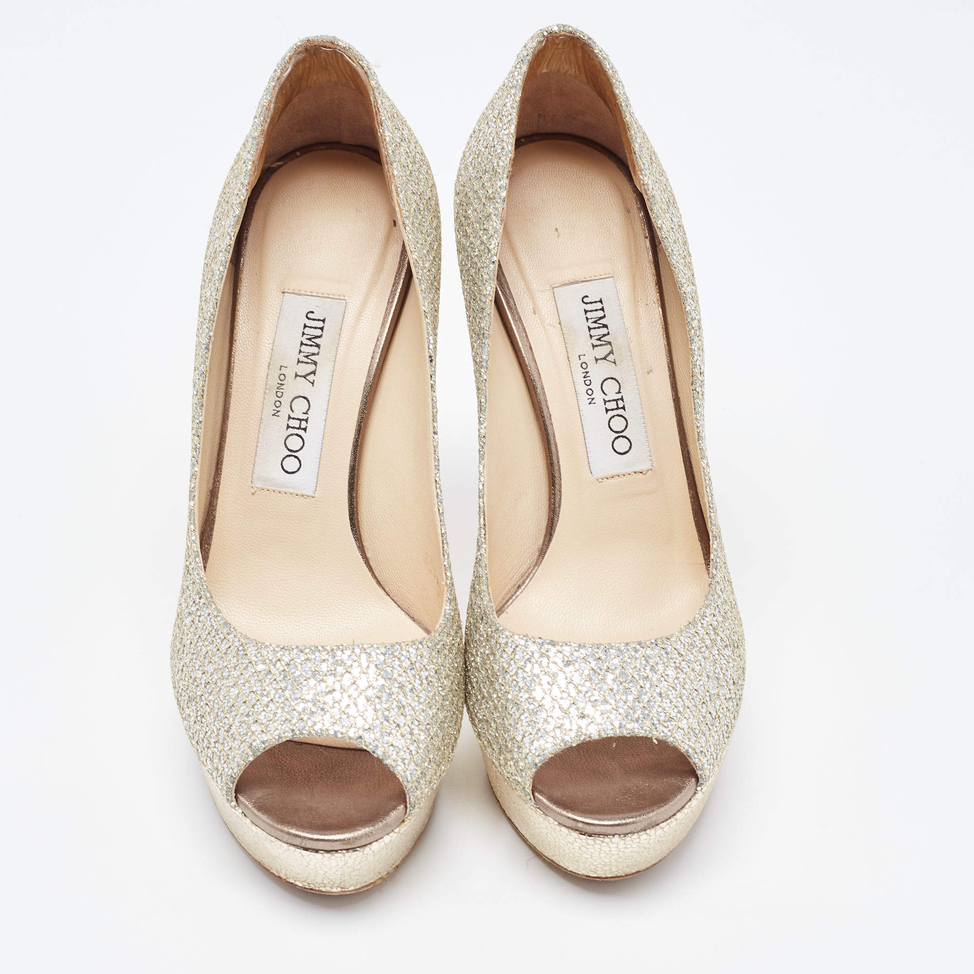 Jimmy choo glitter discount peep toe flats