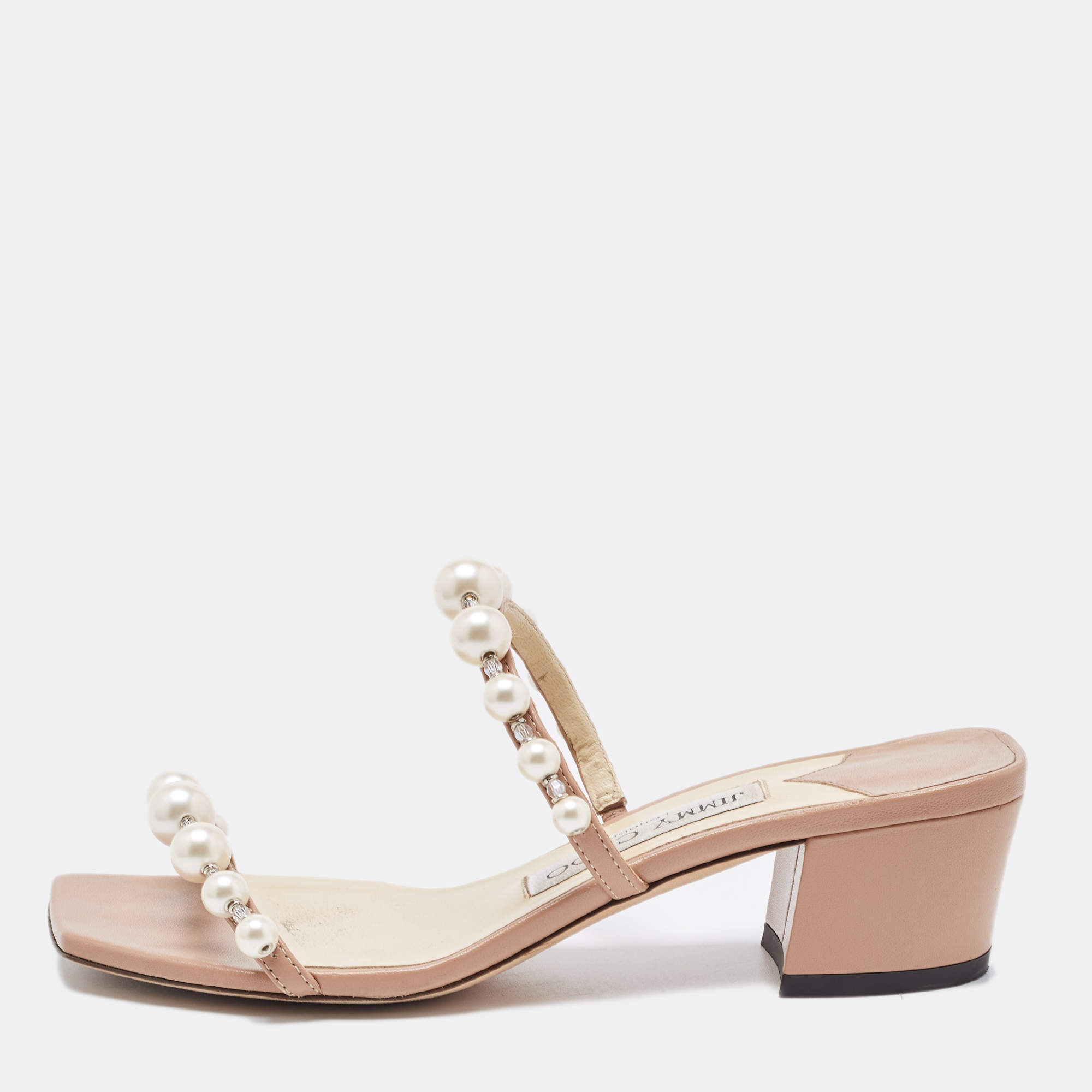 مملوكة مسبقًا Jimmy Choo Beige Leather Amara Slide Sandals Size 34