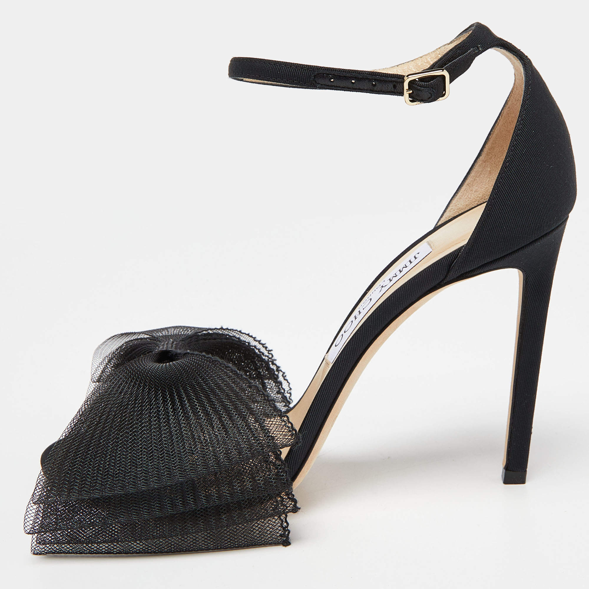 Jimmy Choo Black Fabric and Mesh Aveline Ankle-Strap Sandals Size 39
