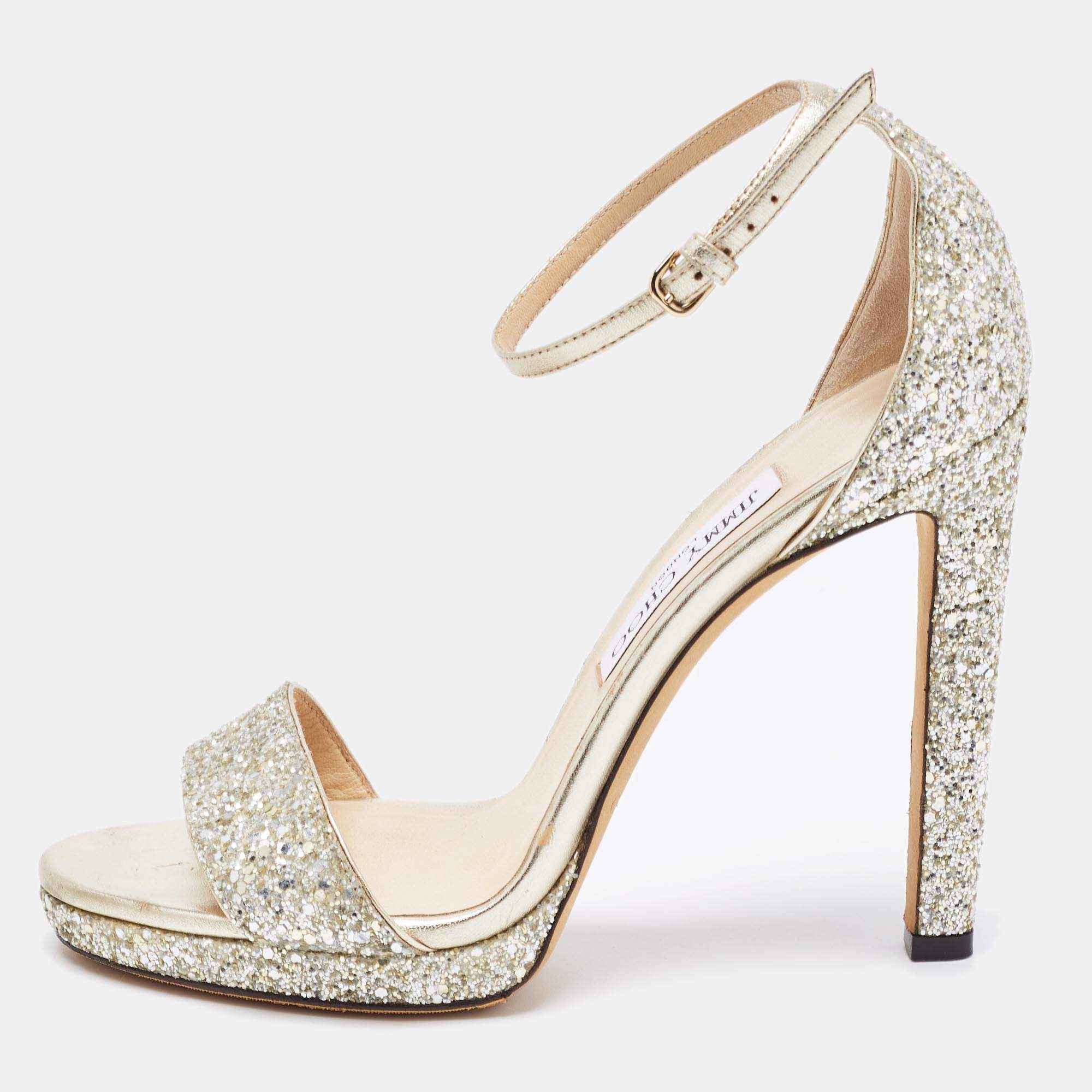 Jimmy Choo Gold Coarse Glitter Misty Sandals Size 39 Jimmy Choo TLC