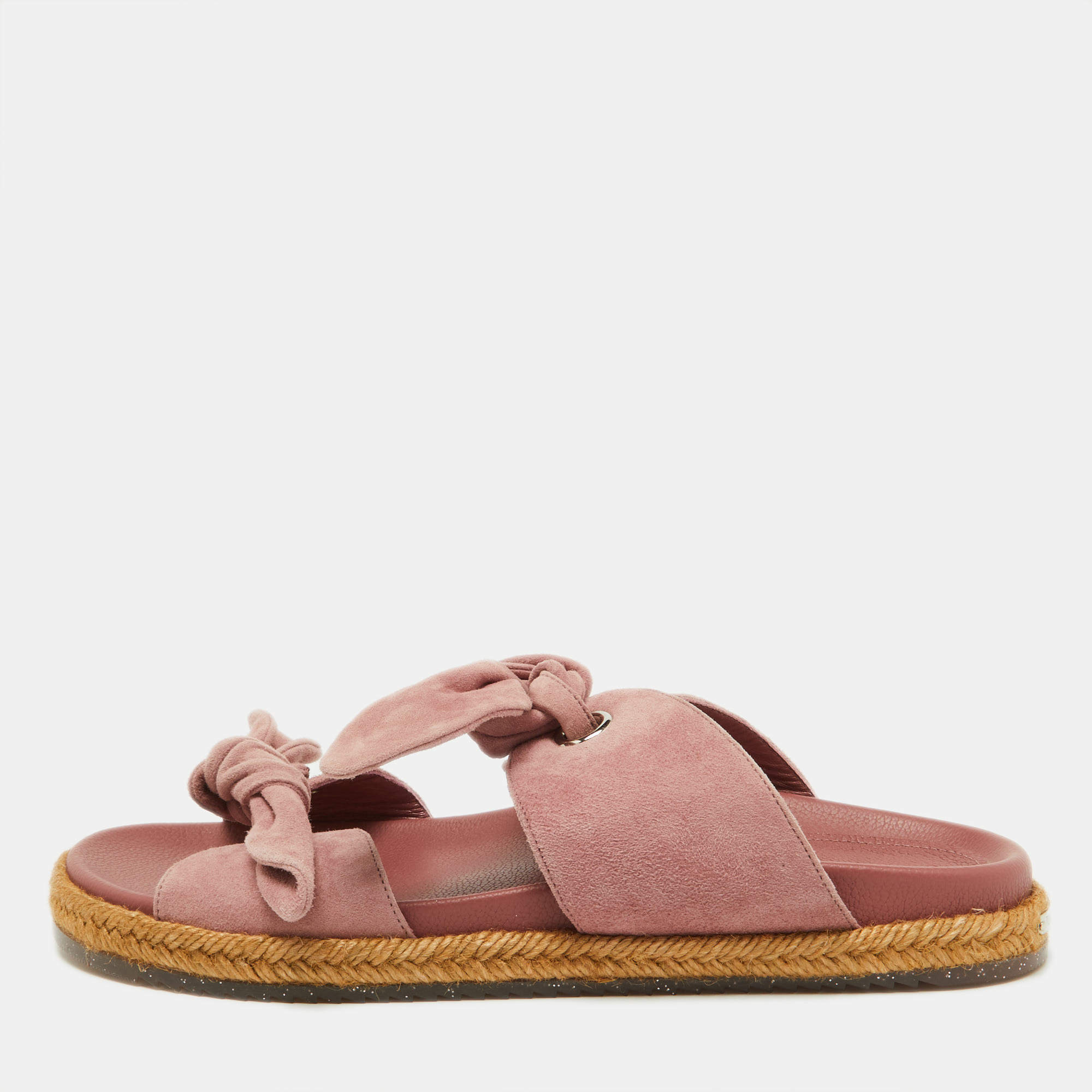 Pre Owned Jimmy Choo Pink Suede Bow Flat Slides Size 38