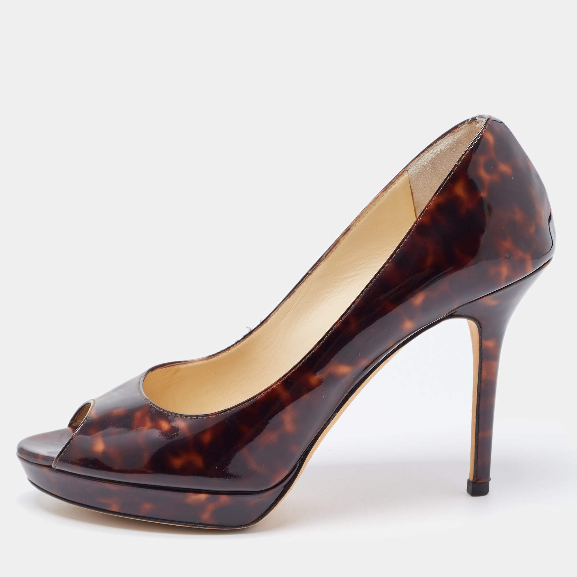 Pre Owned Jimmy Choo Black/Brown Patent Leather Slip On Pumps Size 37.5