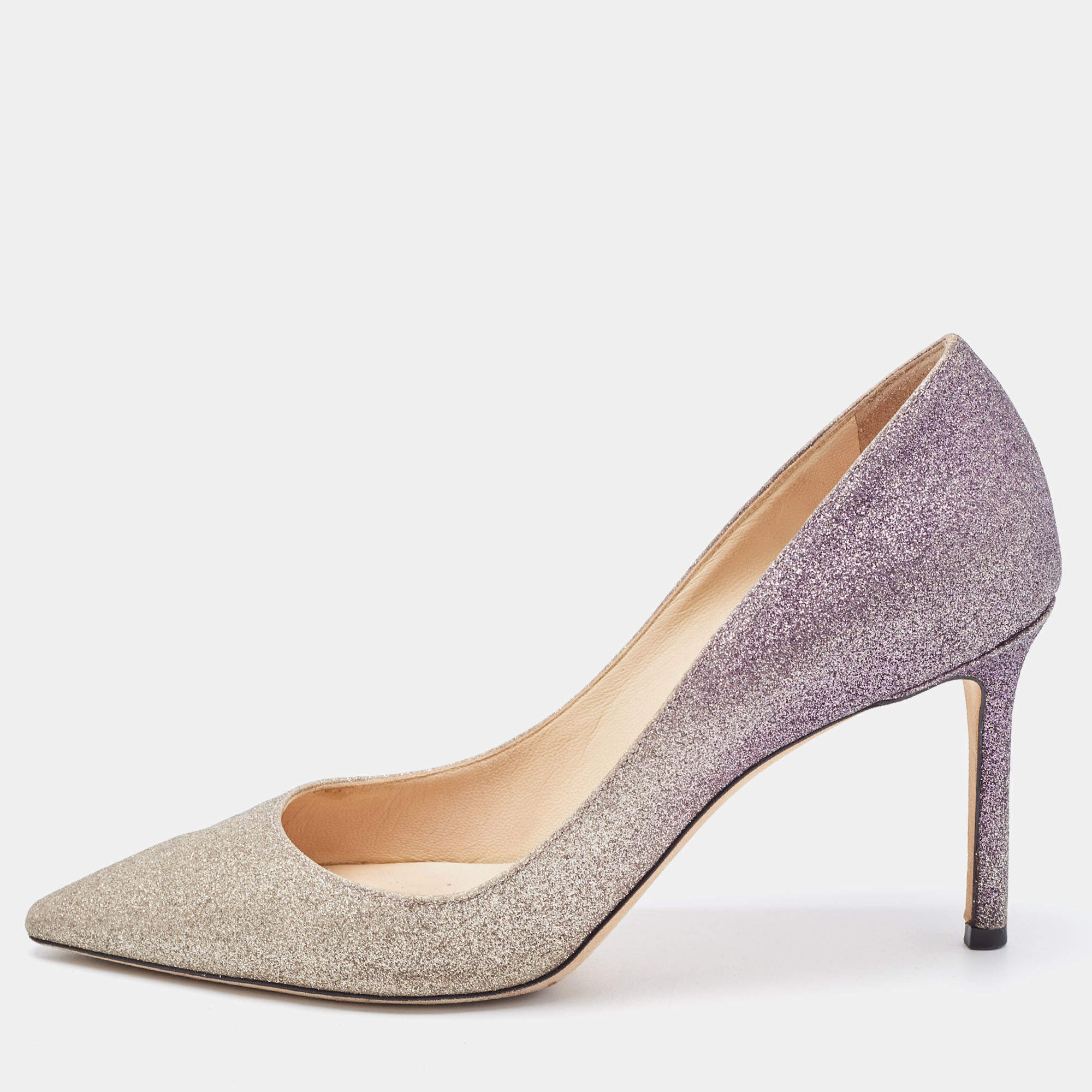 Pre Owned Jimmy Choo Ombre Purple/Silver Glitter Romy Pumps Size 38.5