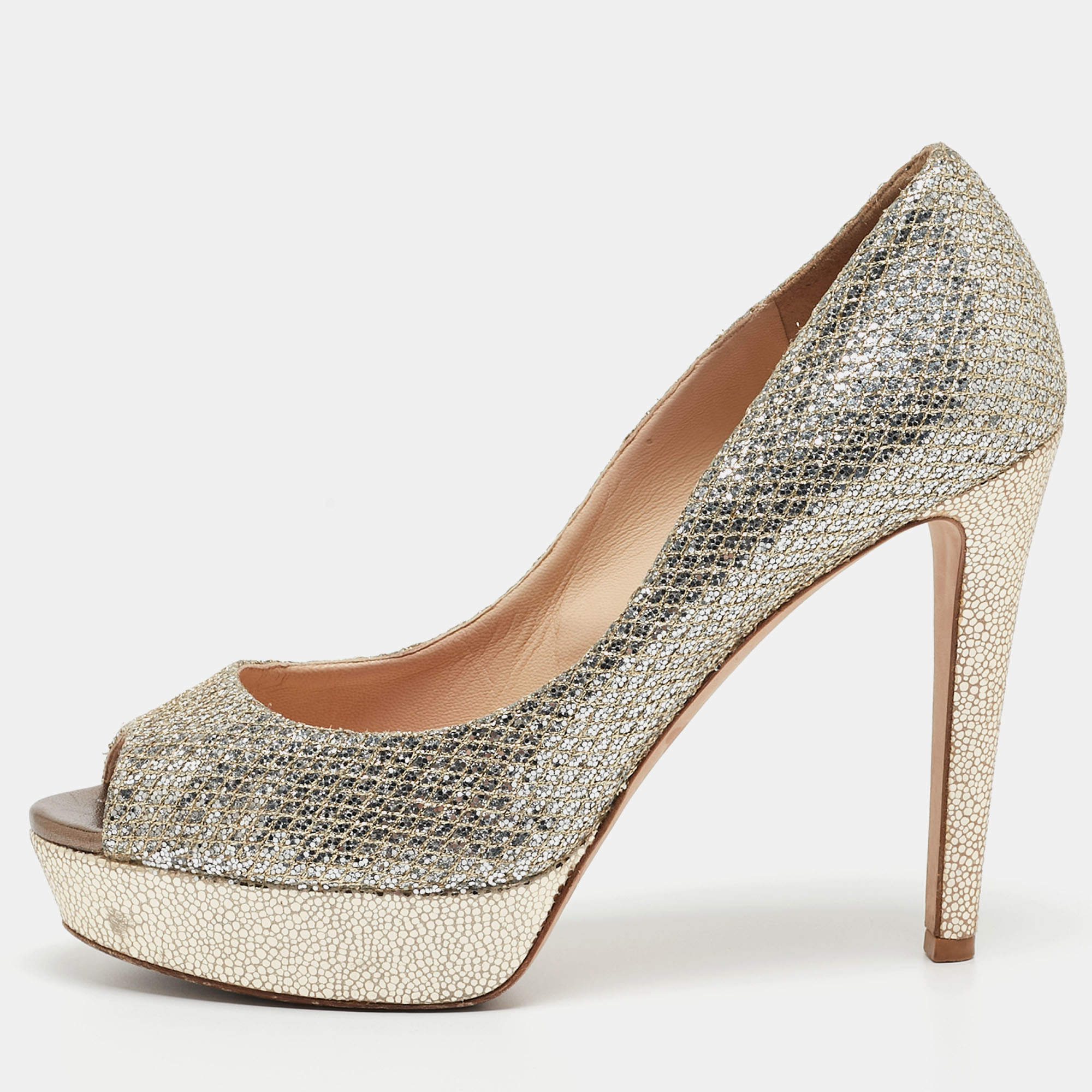 Jimmy Choo Silver Glitter Luna  Pumps Size 37.5