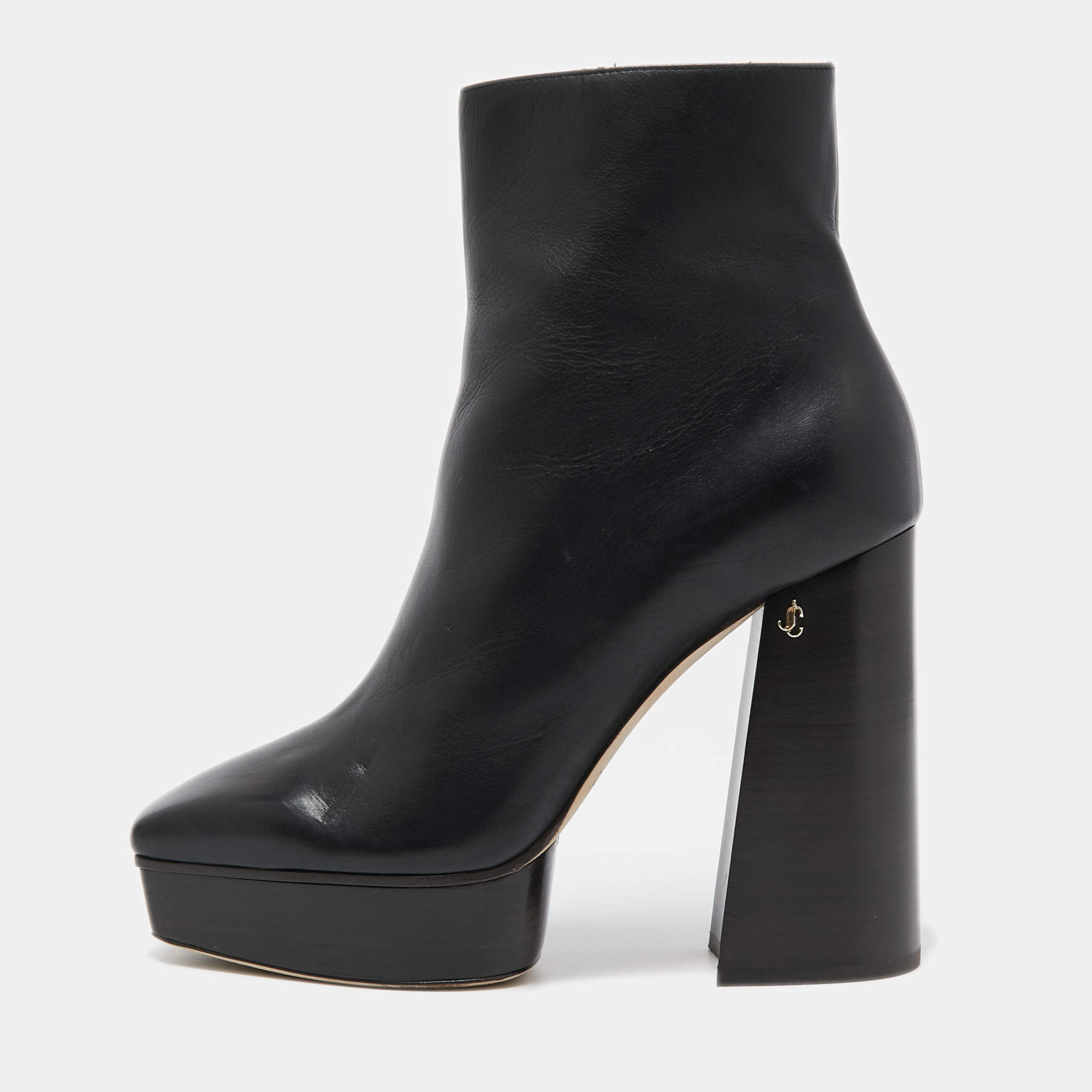 مملوكة مسبقًا Jimmy Choo Black Leather Bryn Ankle Boots Size 39.5 