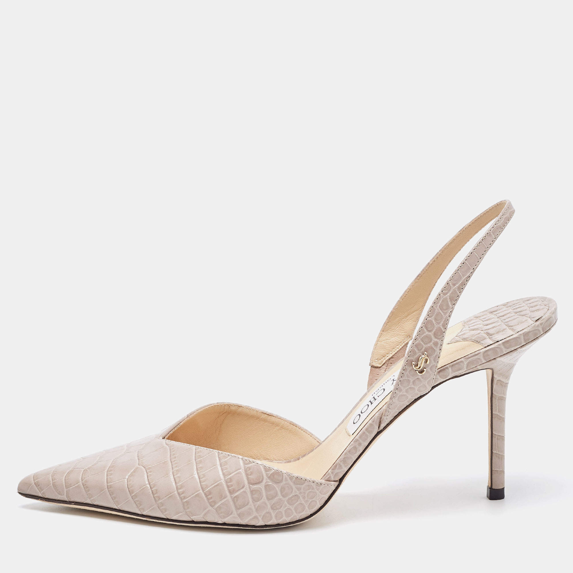 Pre Owned Jimmy Choo Grey Crocodile Leather Slingback Pumps Size 40  