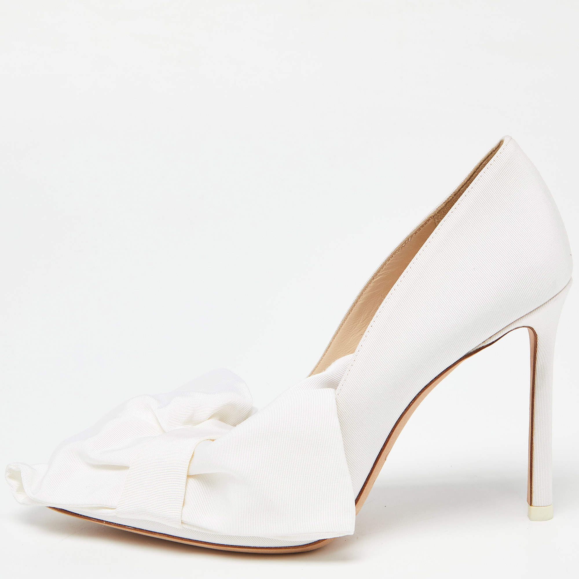Pre Owned Jimmy Choo White Canvas Oversized Bow Pumps Size 36