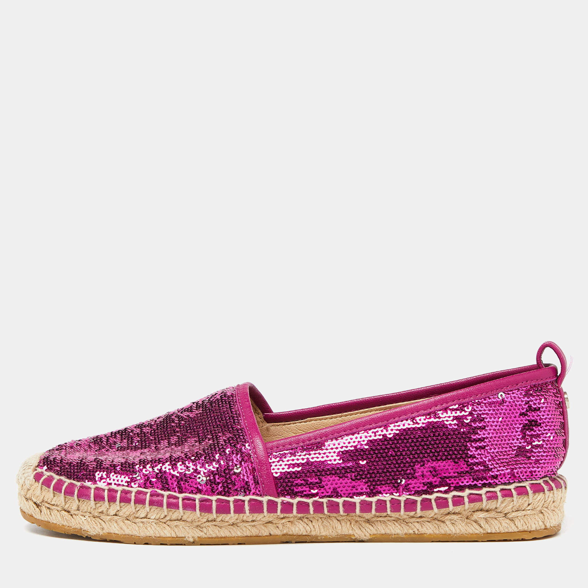 Pre Owned Jimmy Choo Pink Sequins Espadrille Flats Size 37.5