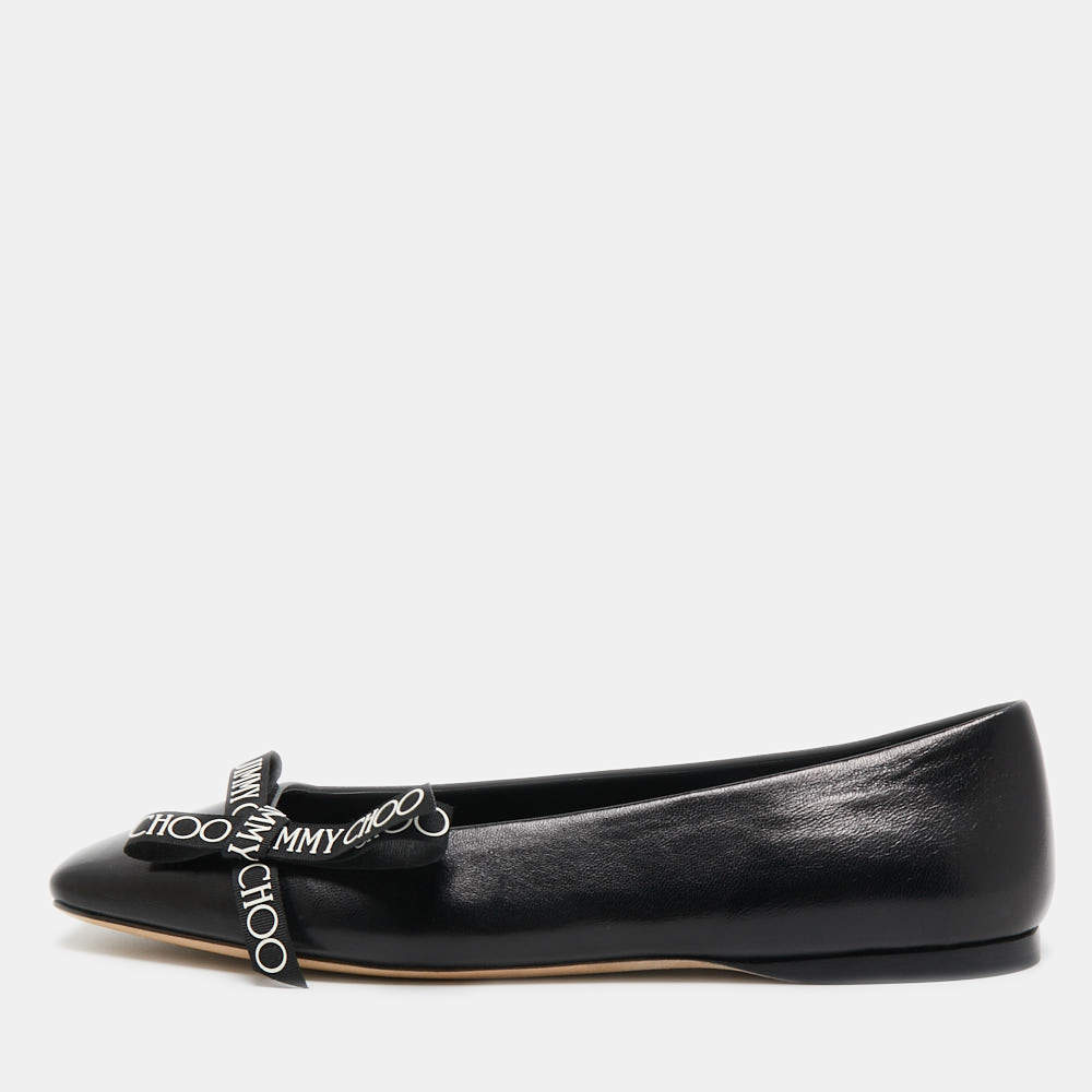 Pre Owned Jimmy Choo Black Leather Veda Ballet Flats Size 40
