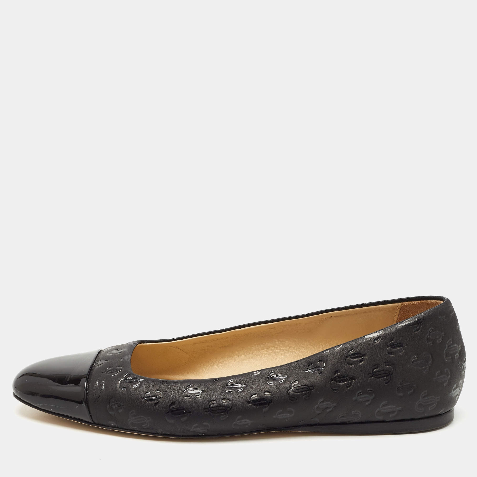 Pre Owned Jimmy Choo Black Patent and Leather Ballet Flats Size 36