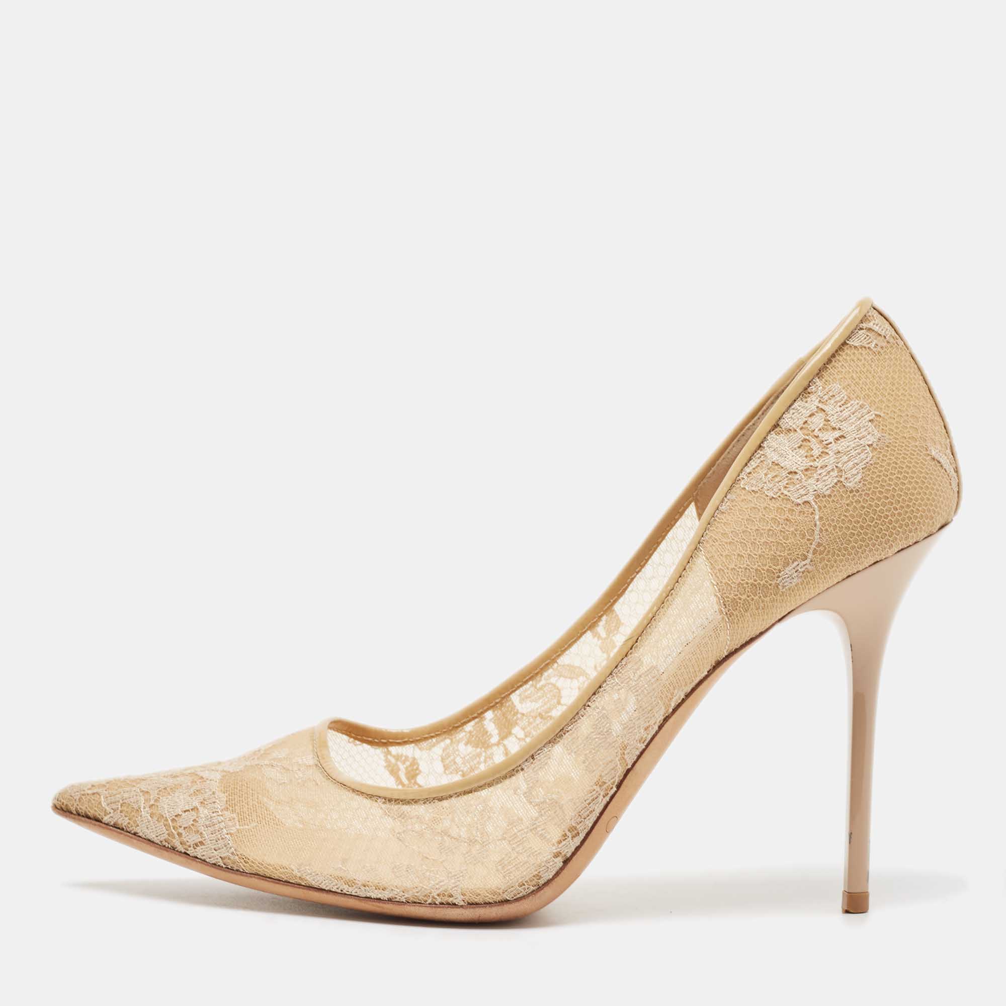 Jimmy Choo Beige Mesh and Patent Romy Pumps Size 38