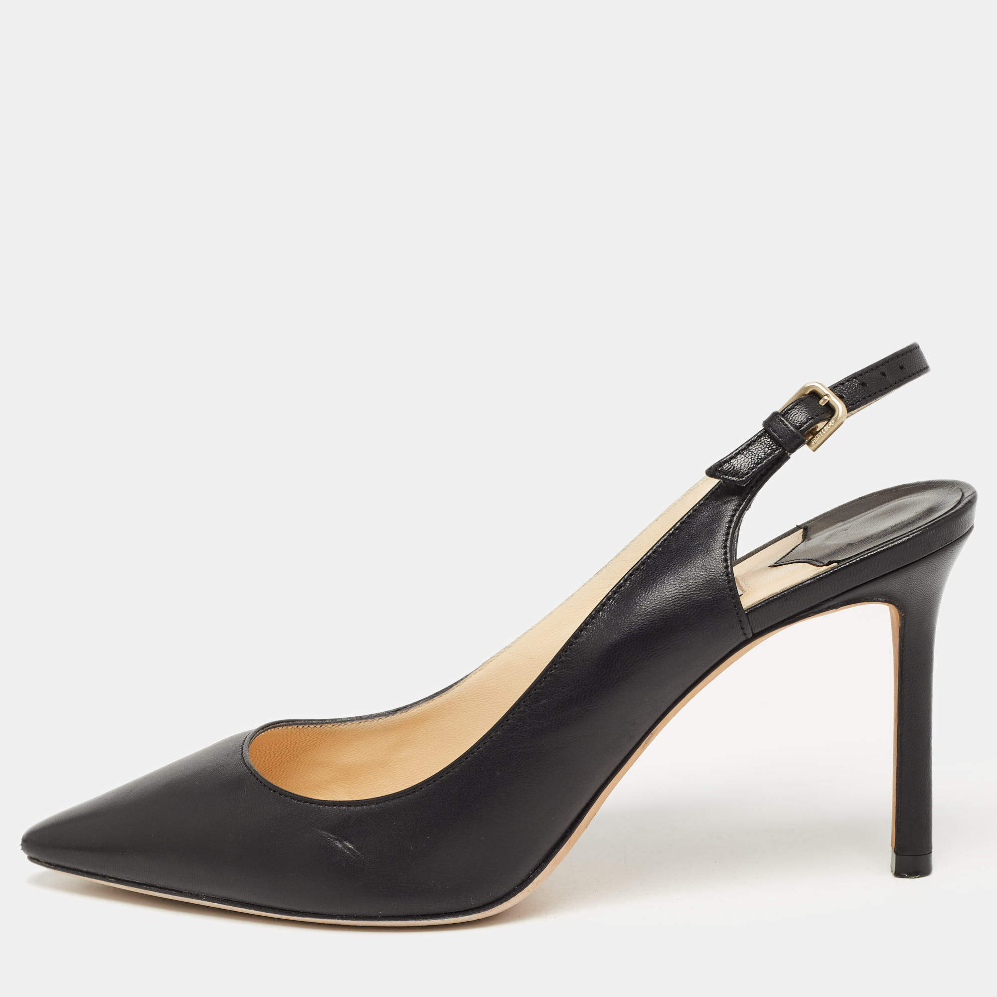 Pre Owned Jimmy Choo Black Leather Slingback Pumps Size 38
