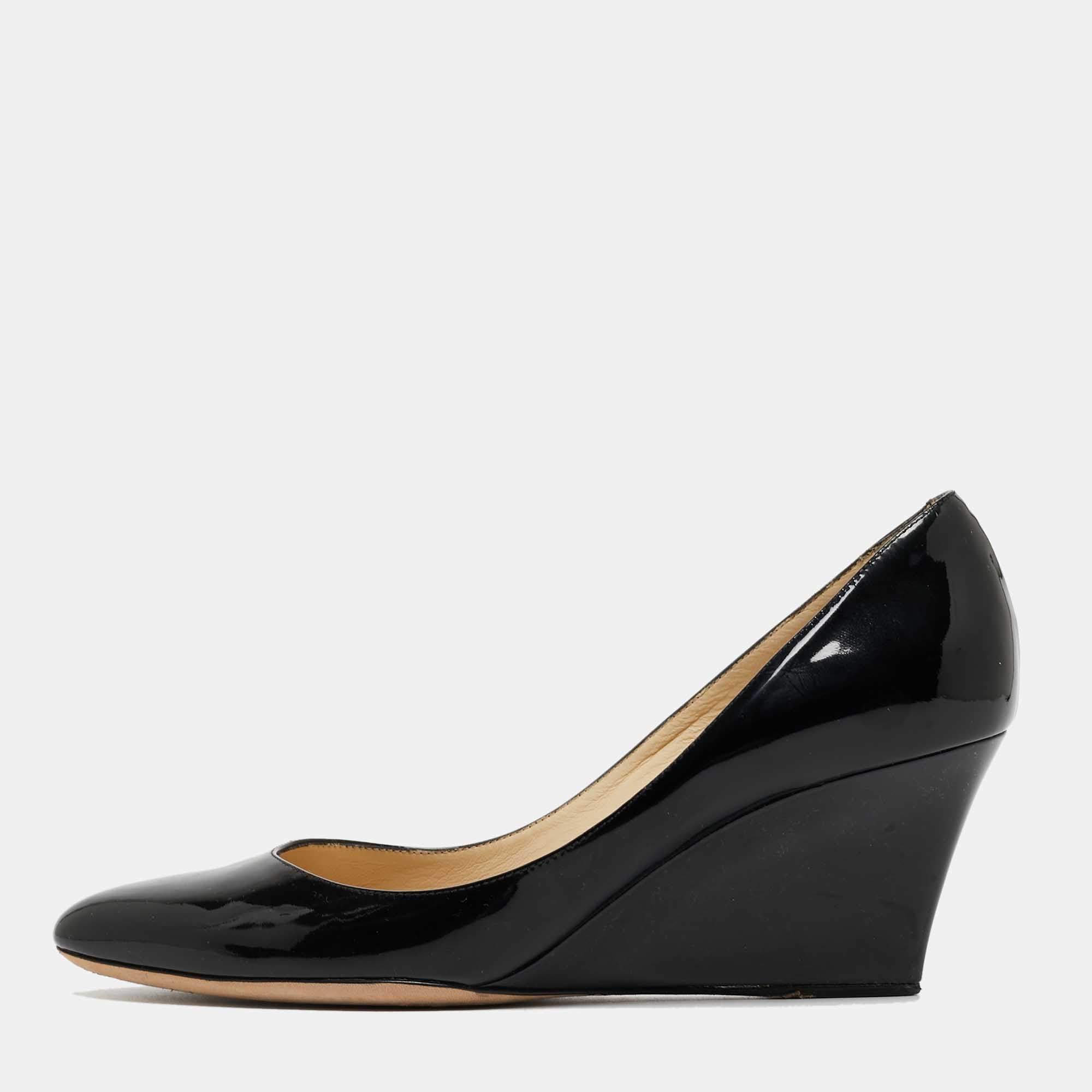 Pre Owned Jimmy Choo Black Patent Gilbert Wedge Pumps Size 39