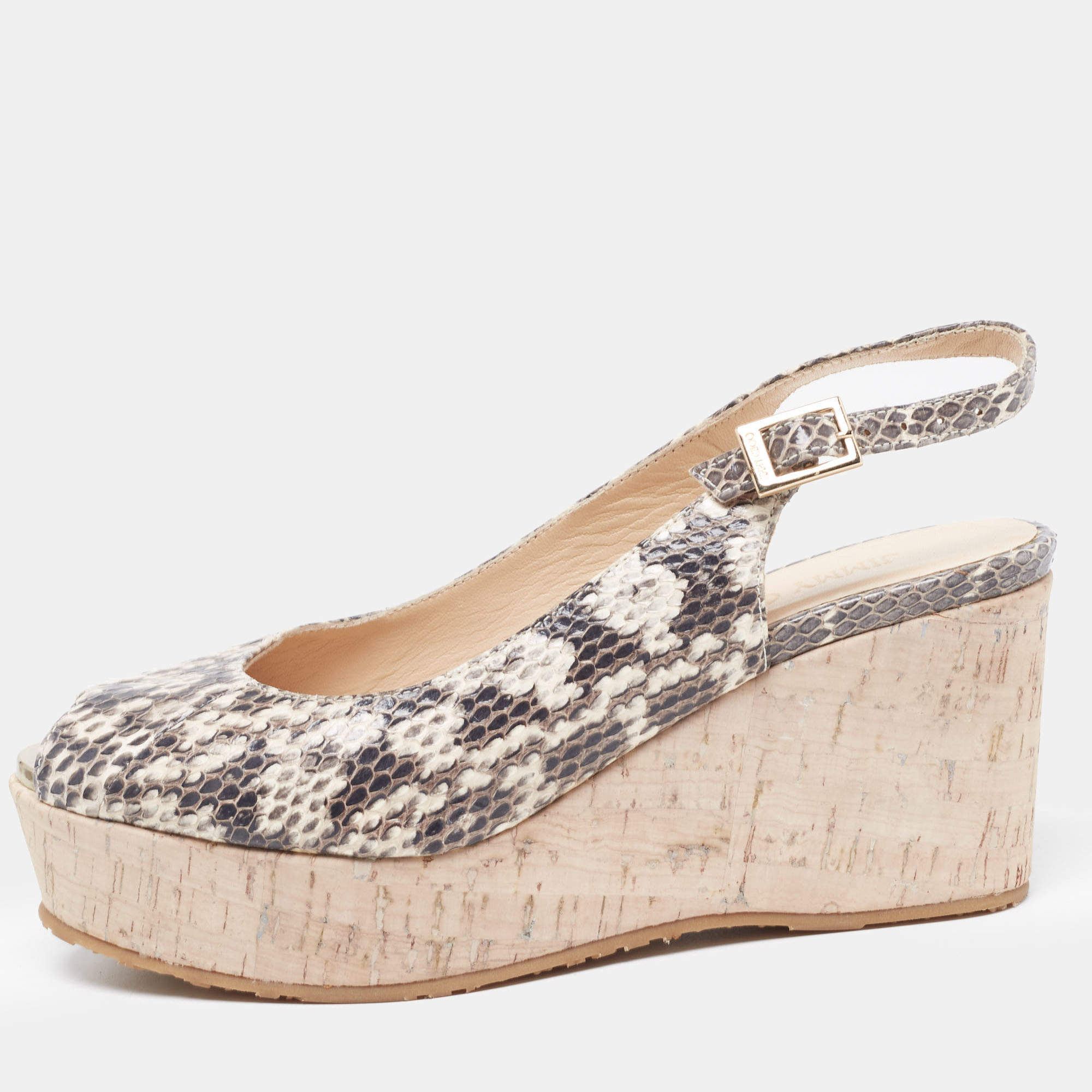 Jimmy Choo Two Tone Embossed Snakeskin Praise Wedge Slingback Pumps