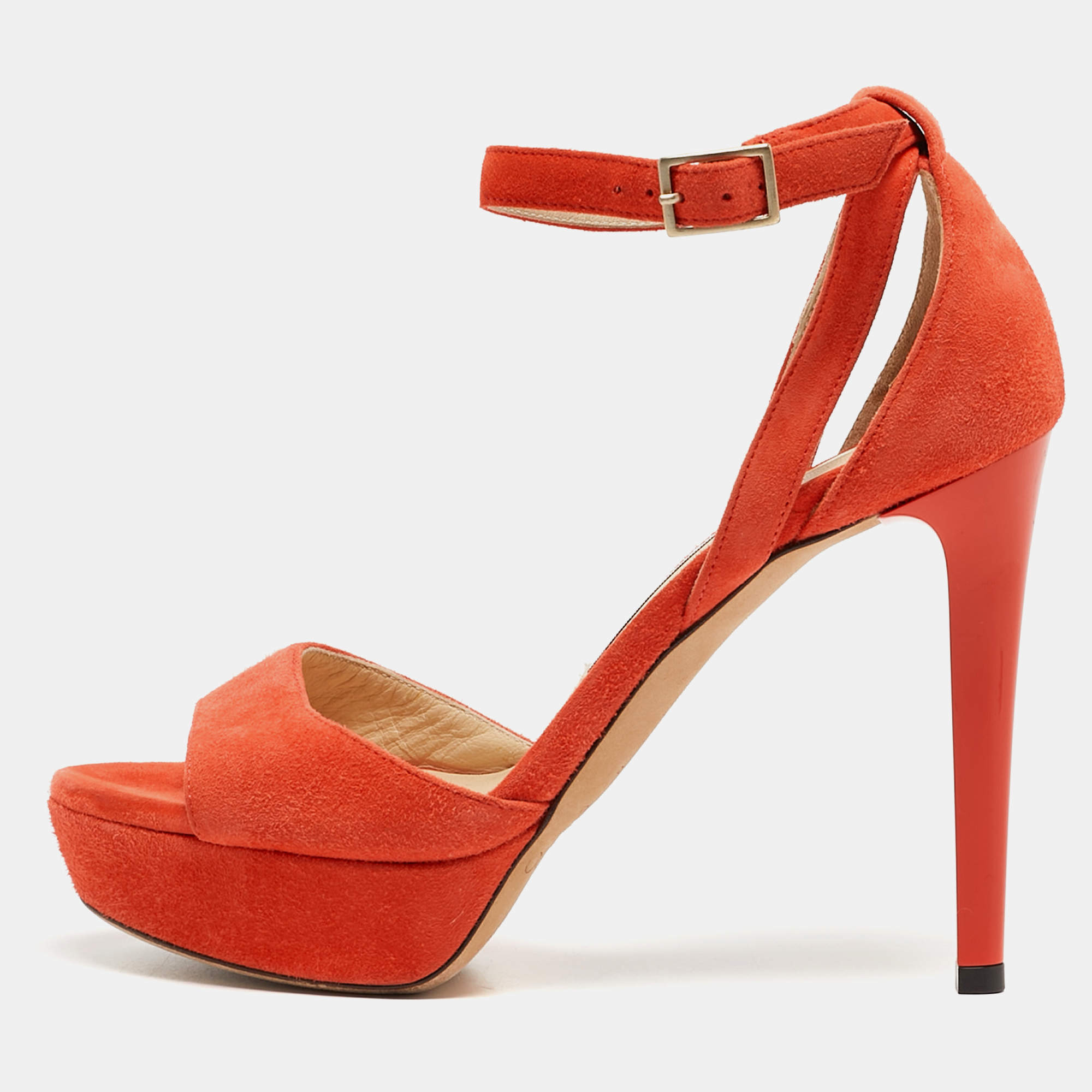 Jimmy Choo Orange Suede Ankle Strap Sandals Size 35.5