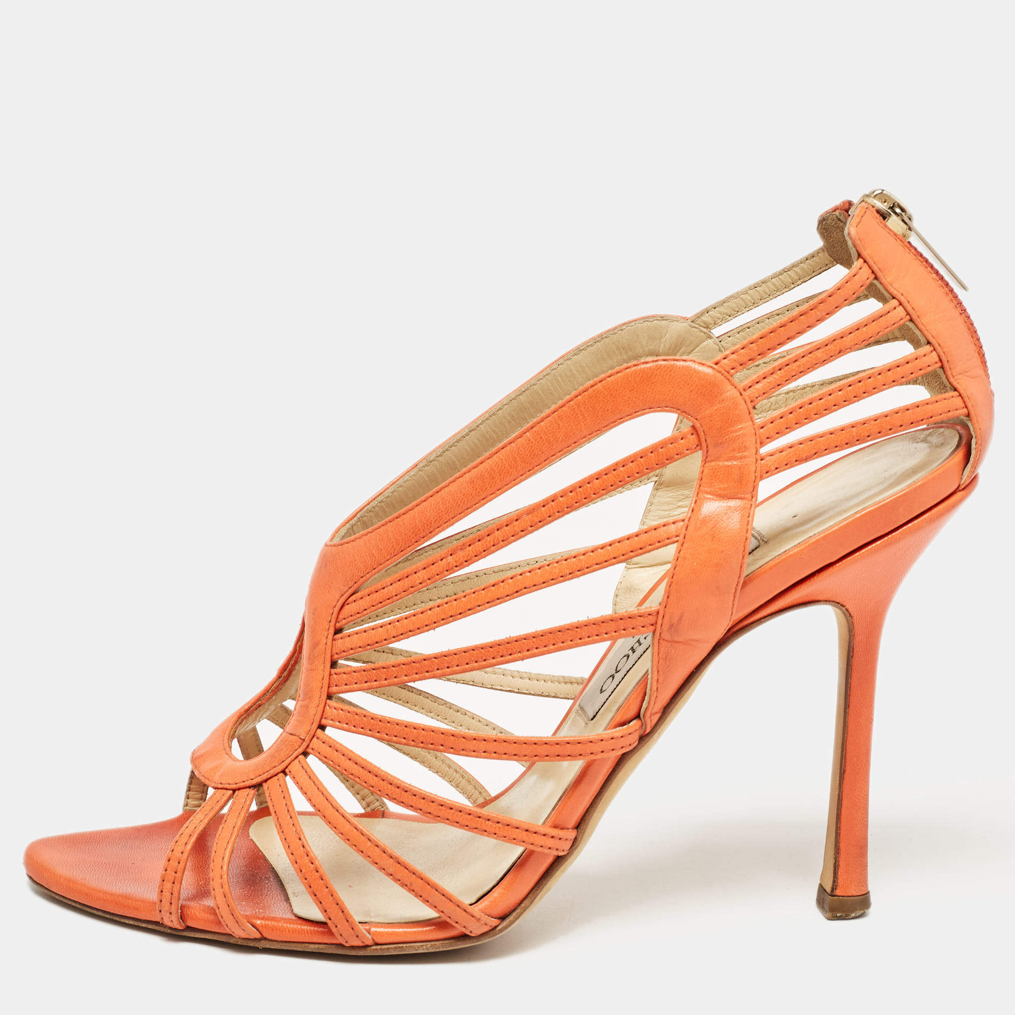 Jimmy Choo Orange Leather Samoa Sandals Size 39.5