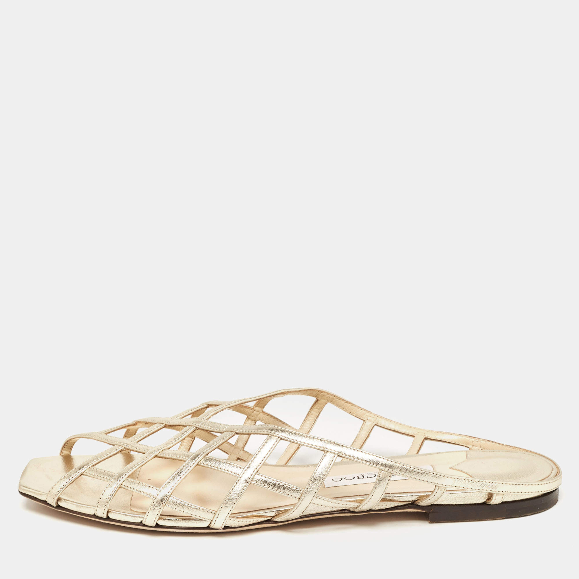 Pre Owned Jimmy Choo Gold Leather Sai Flats Size 41