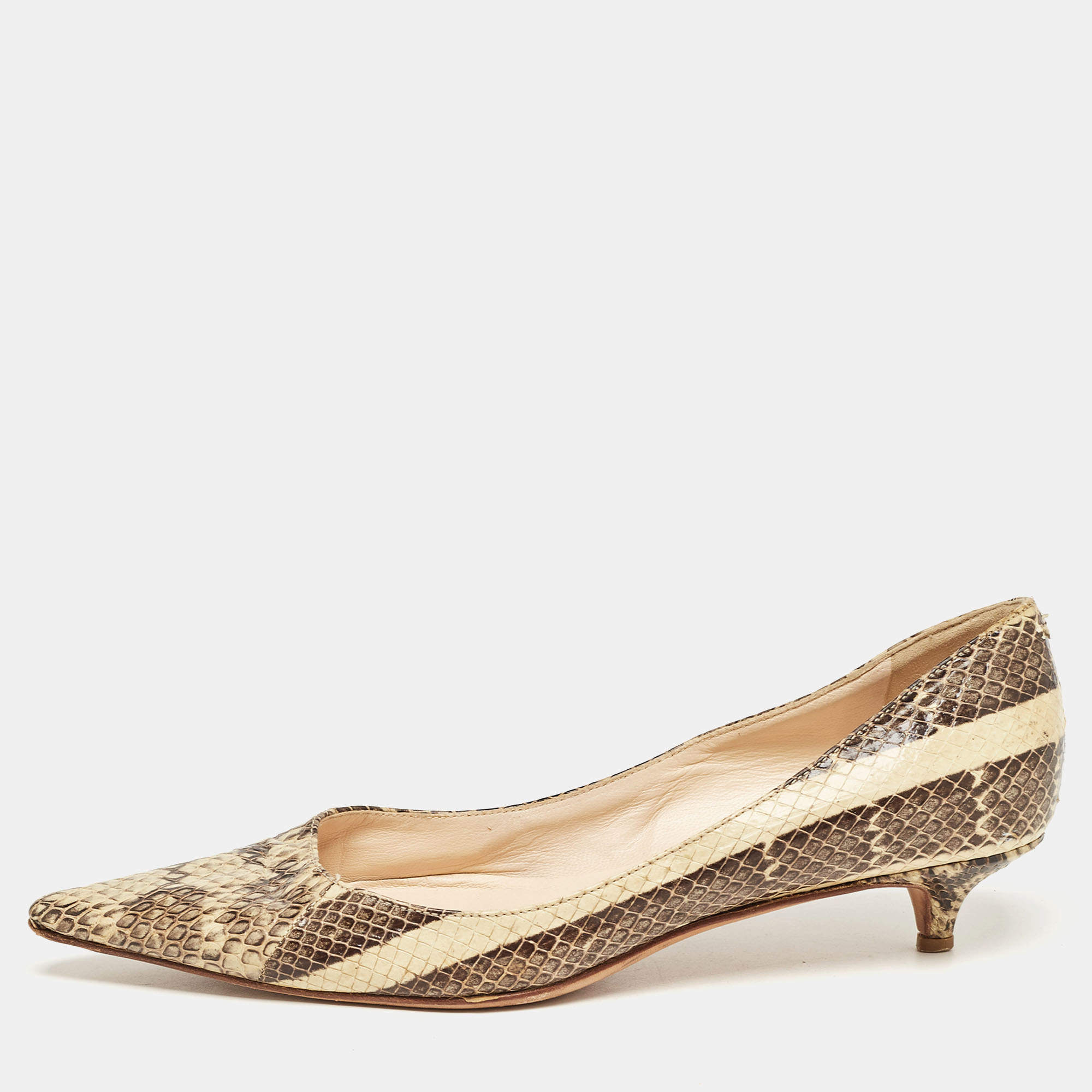 Jimmy Choo Beige/Brown Snakeskin Embossed Leather Anouk Pumps Size 35.5    